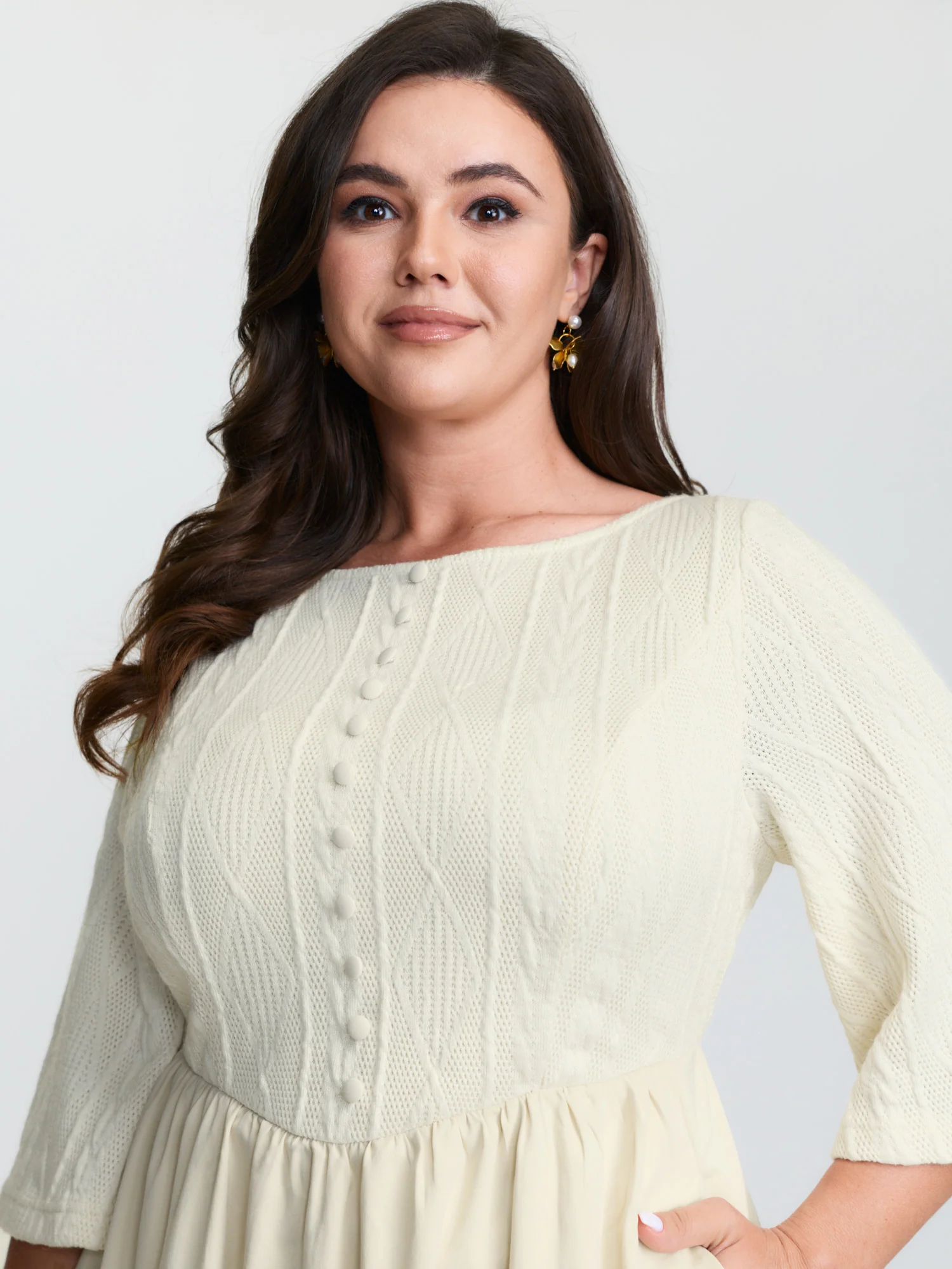 Textured Button Detail Flowy Midi Dress - Image 2