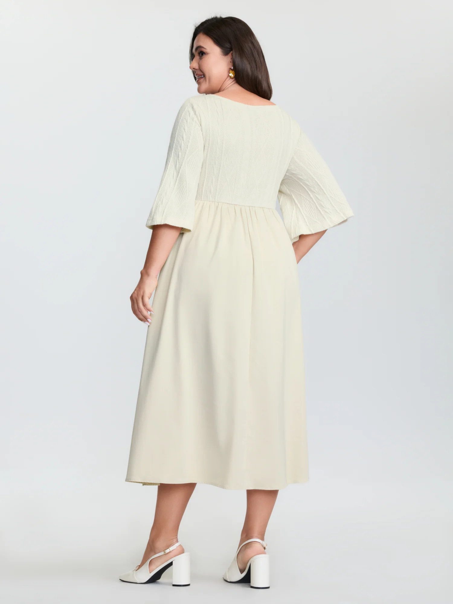 Textured Button Detail Flowy Midi Dress - Image 4