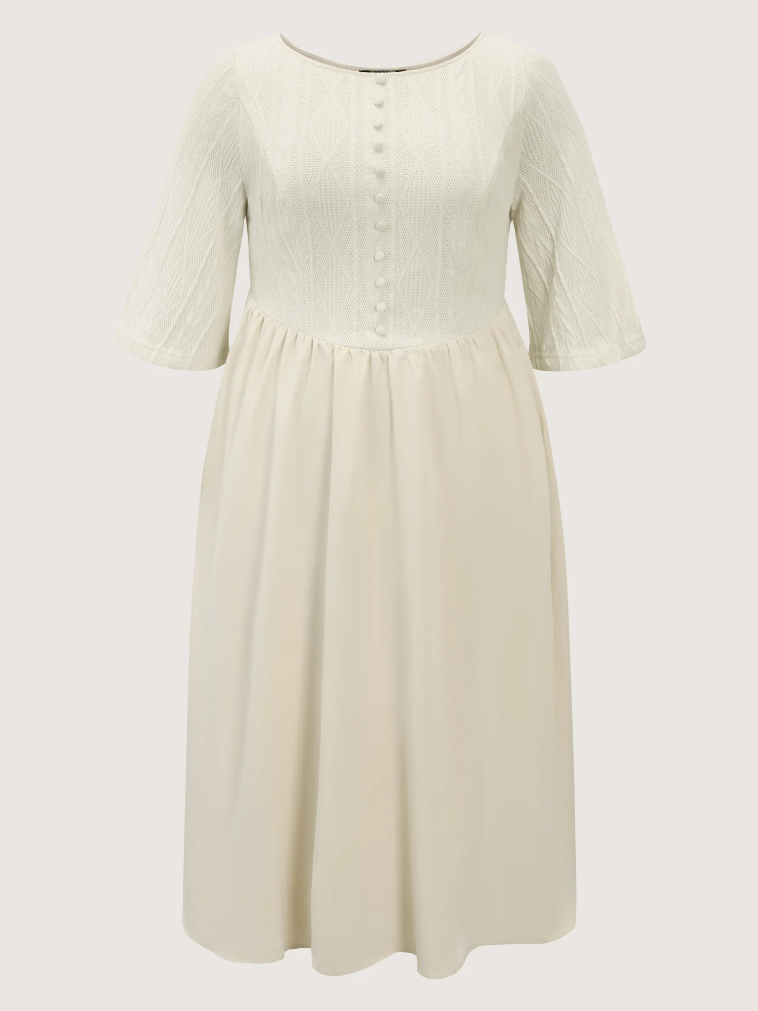Textured Button Detail Flowy Midi Dress - Image 7