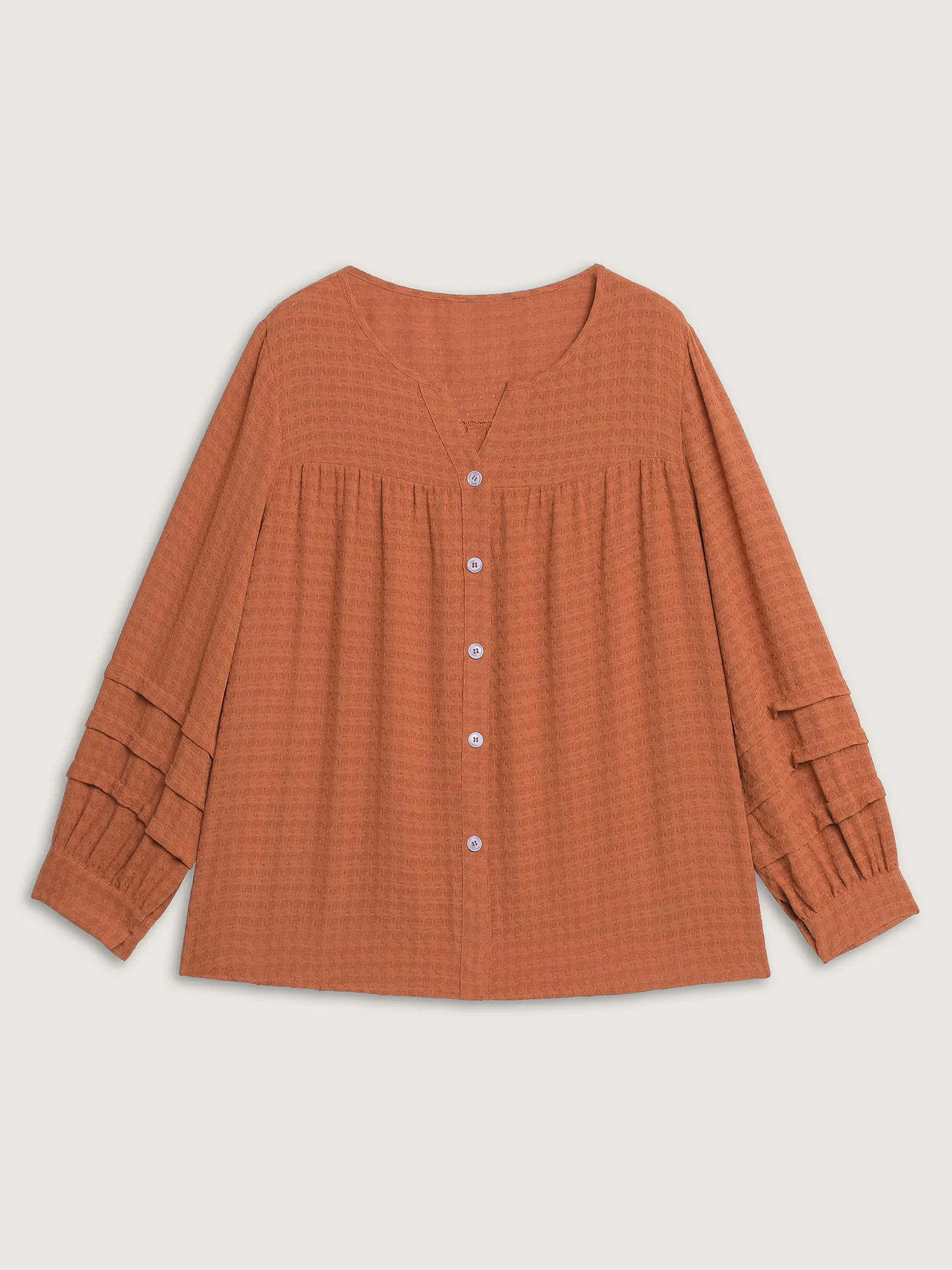 Textured Button Detail Pleated Button-Down Shirt - Image 8