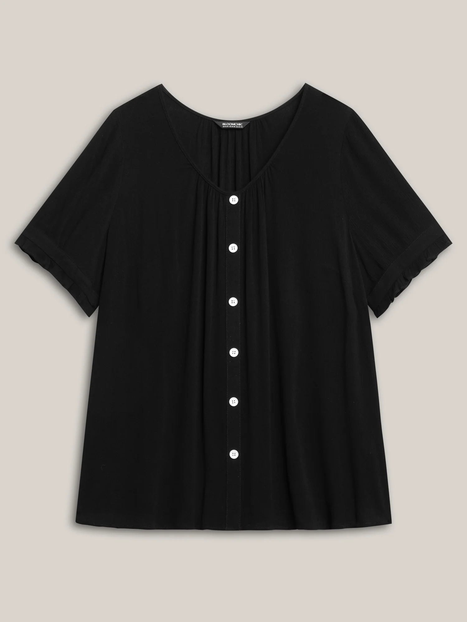 Textured Button Detail Pleated Solid Top - Image 7