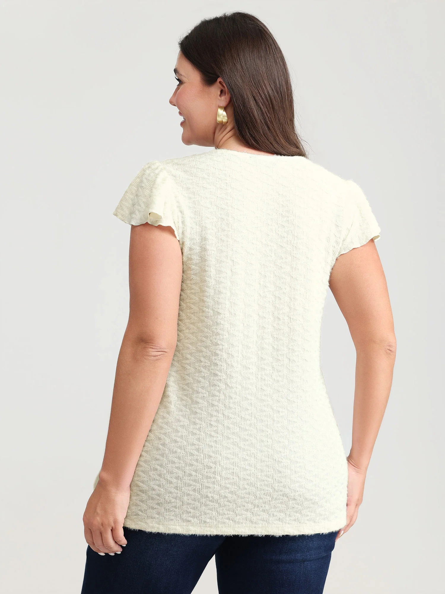 Textured Button Detail Ruffled Sleeve T-Shirt - Image 5