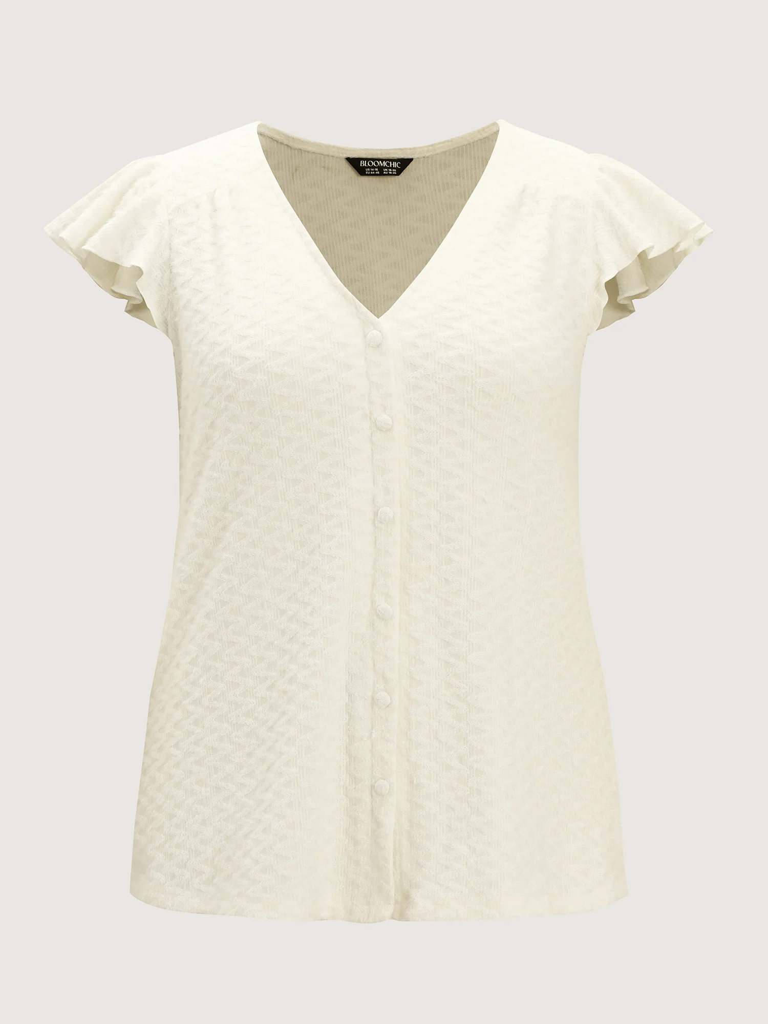 Textured Button Detail Ruffled Sleeve T-Shirt - Image 8