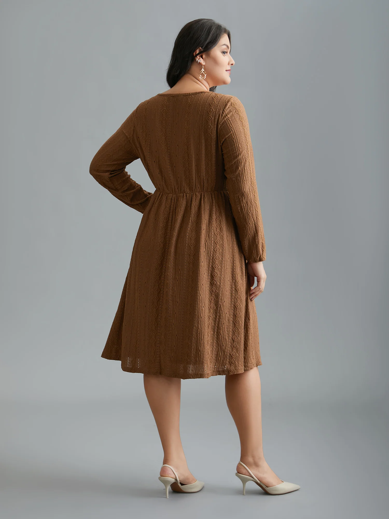 Textured Button Detail Square Neck Knit Dress - Image 5