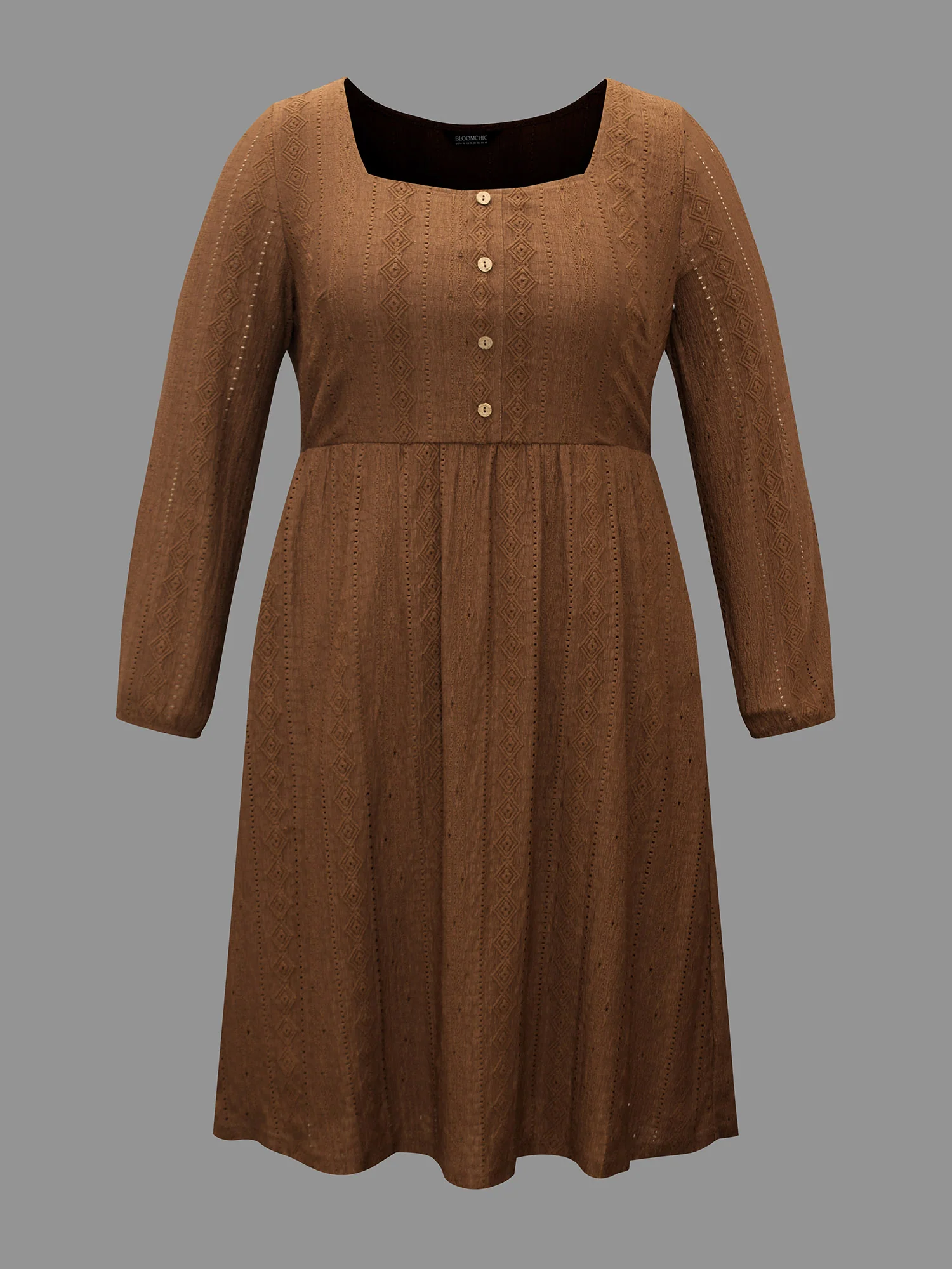 Textured Button Detail Square Neck Knit Dress - Image 8