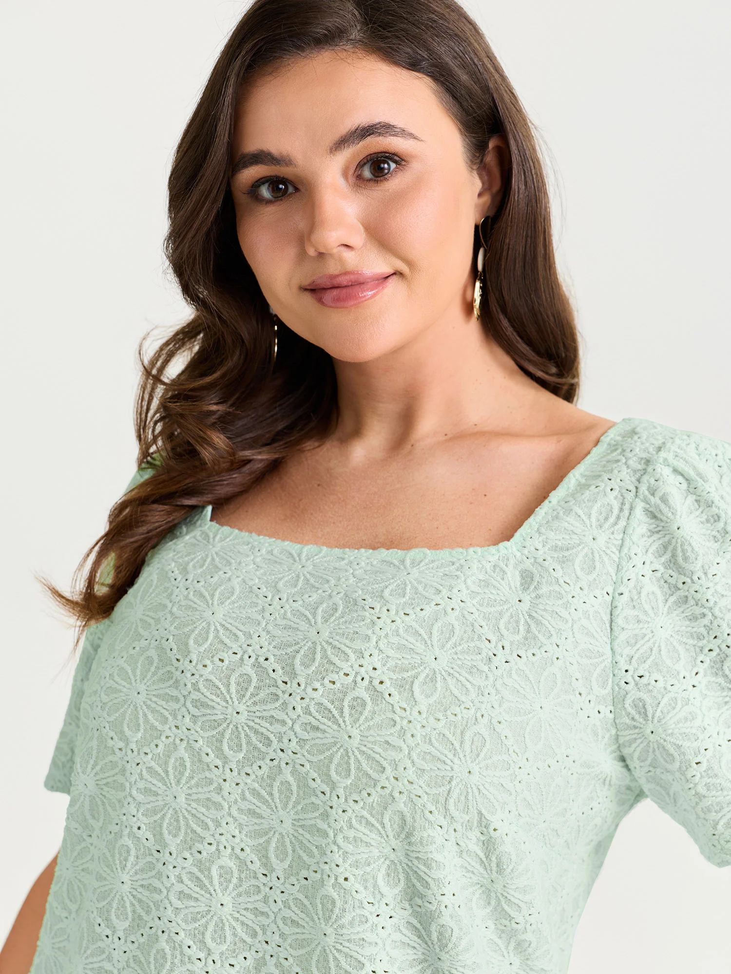 Textured Button Detail Square Neckline Knit Top - Image 2