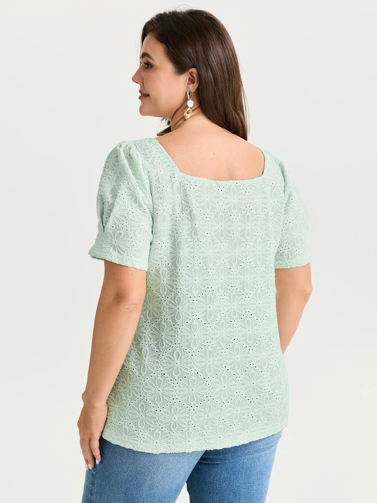 Textured Button Detail Square Neckline Knit Top - Image 4