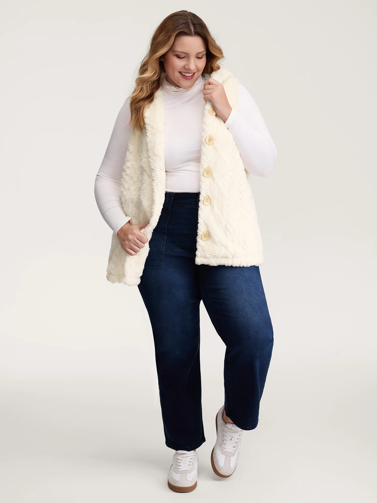 Textured Button-Down Hooded Vest - Image 3