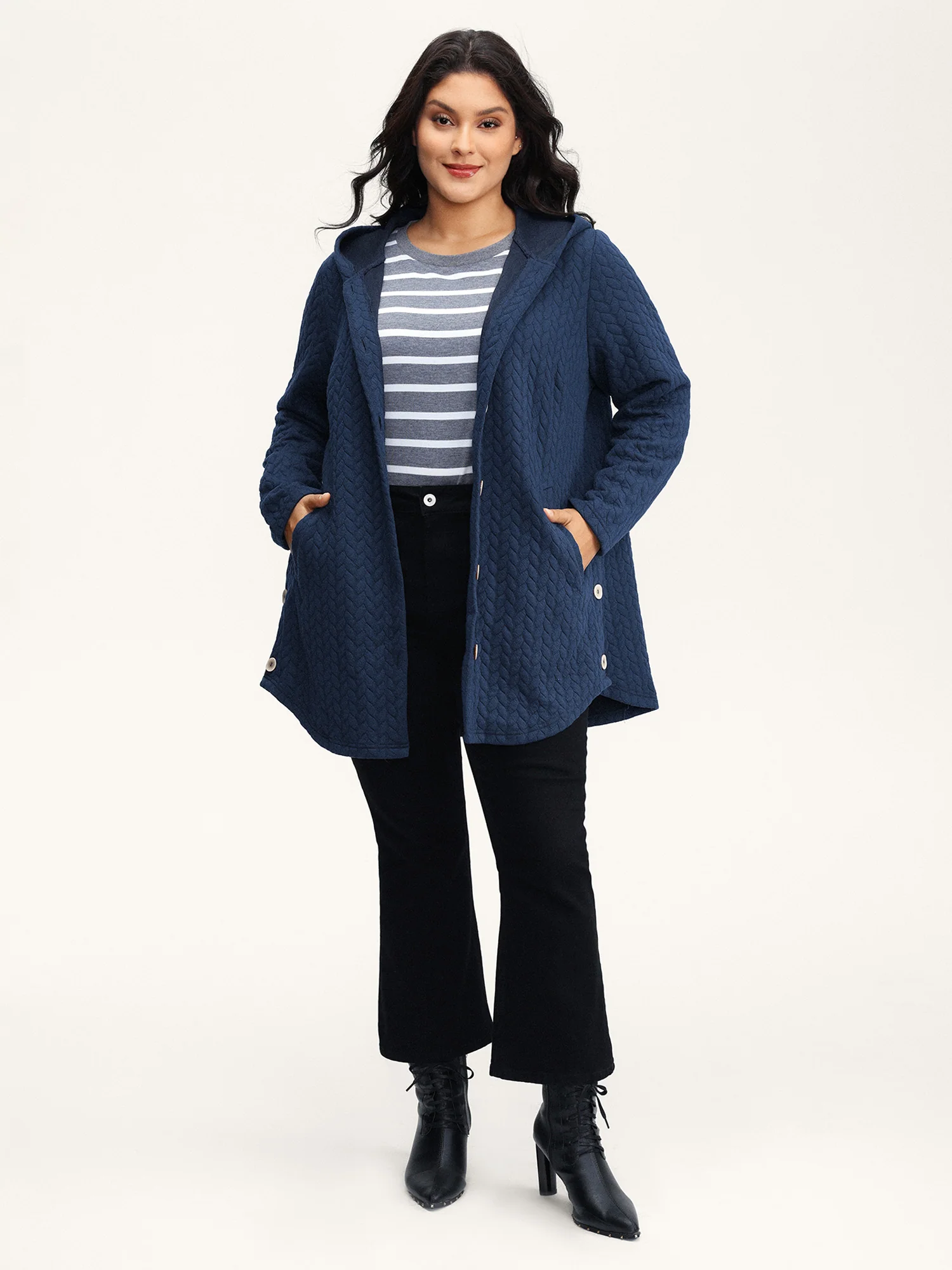 Textured Button-Down Long Jacket - Image 2