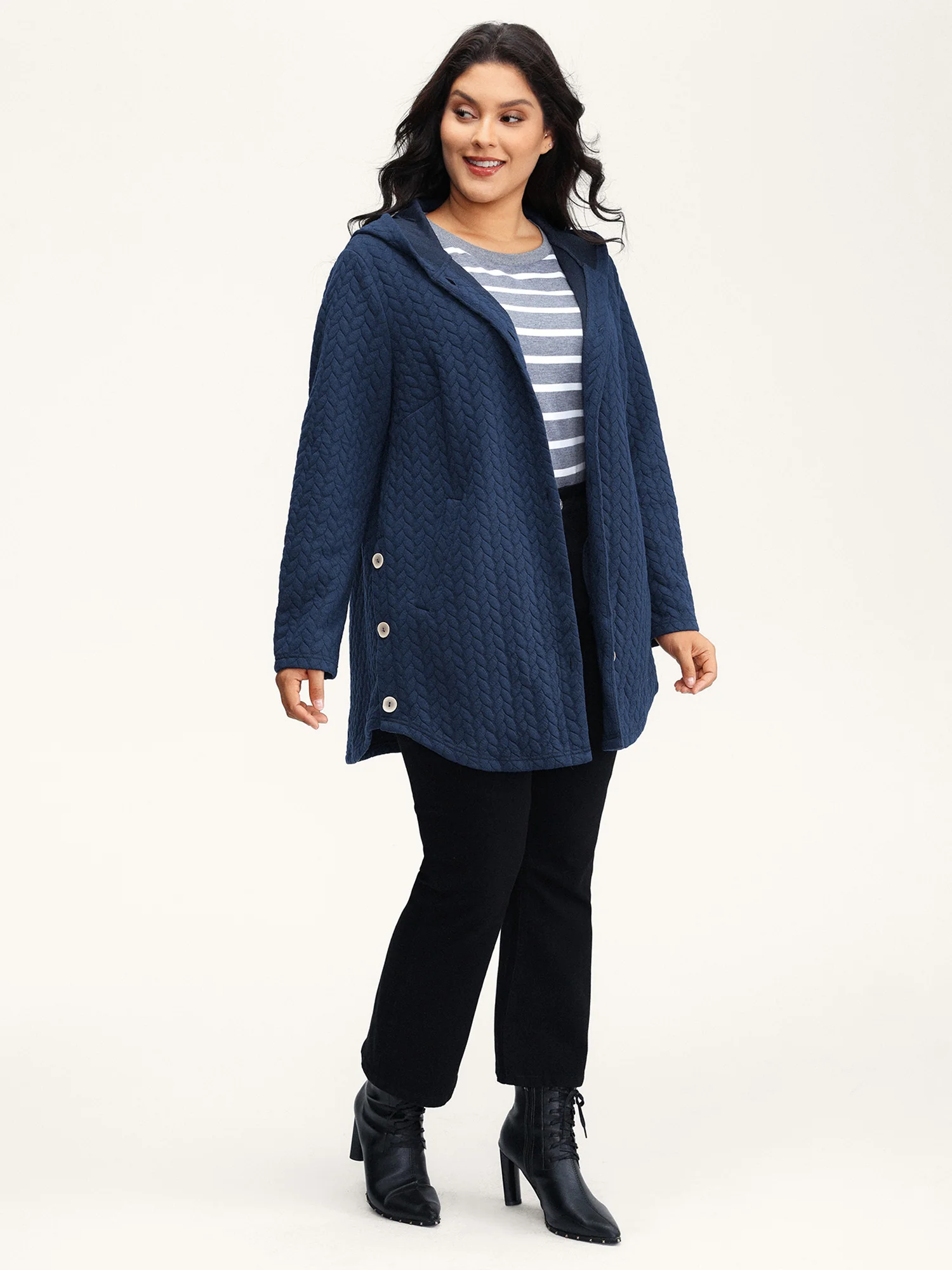 Textured Button-Down Long Jacket - Image 3