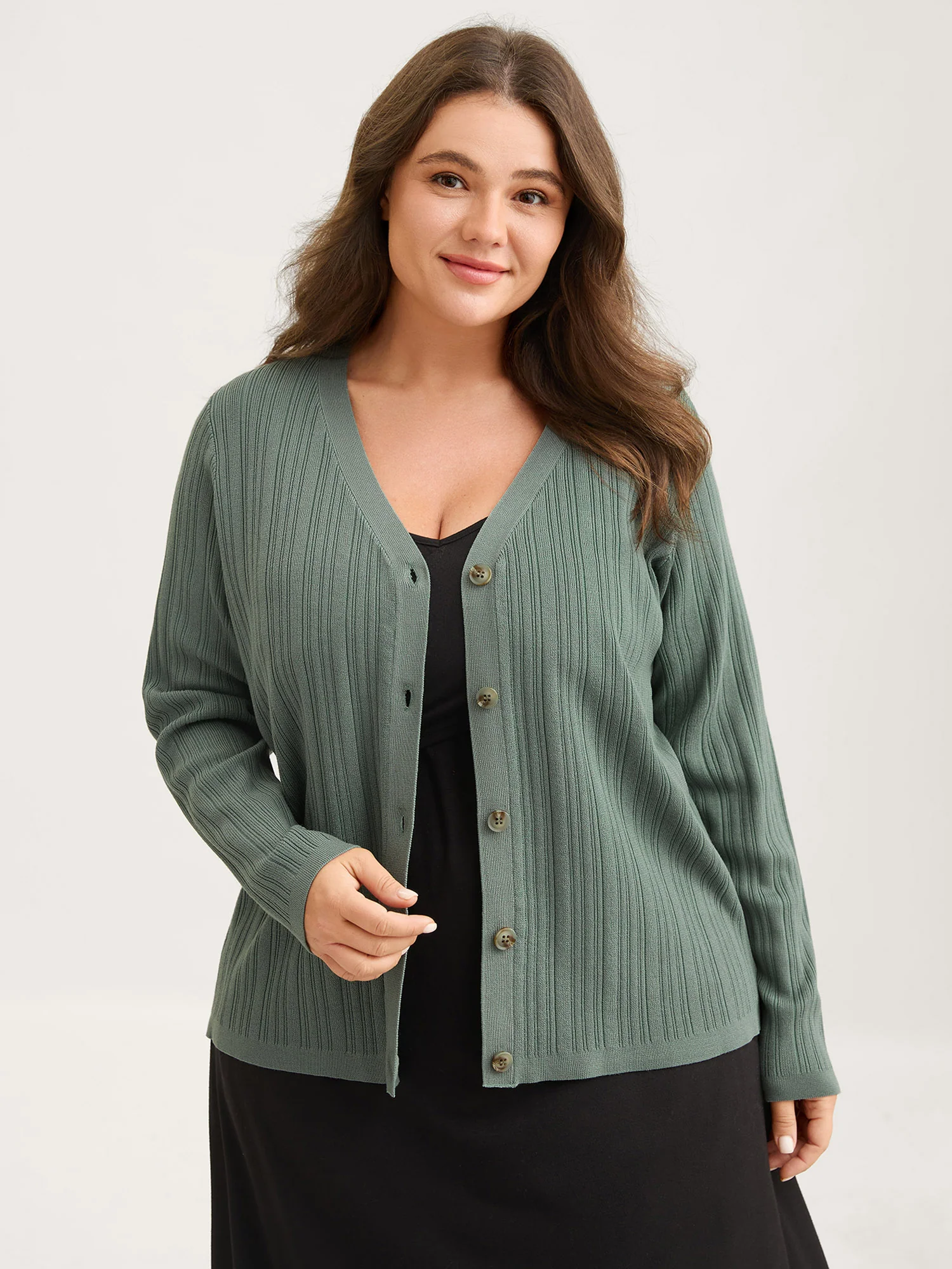 Textured Button Front Long-Sleeve Knit Cardigan