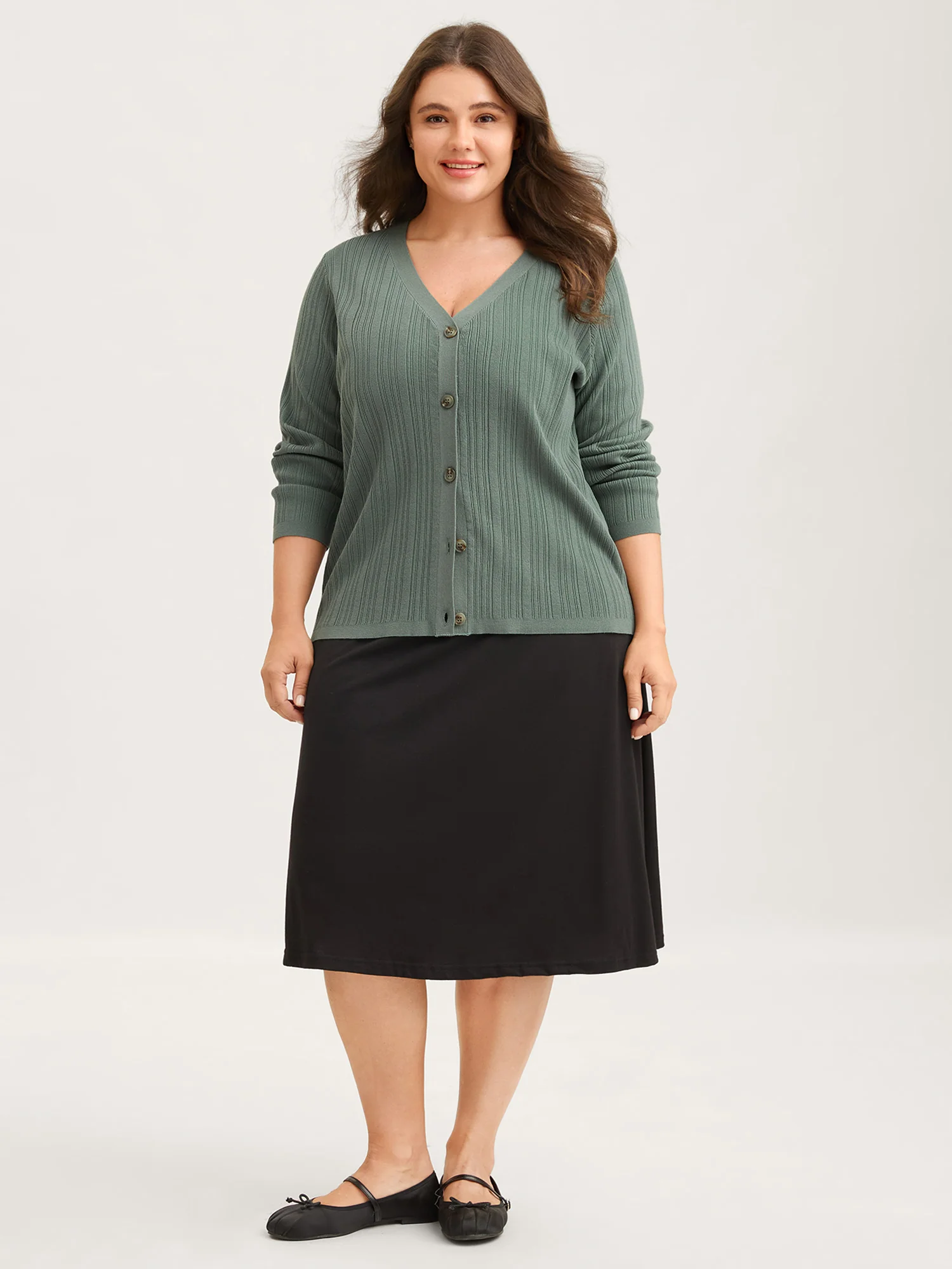 Textured Button Front Long-Sleeve Knit Cardigan - Image 2