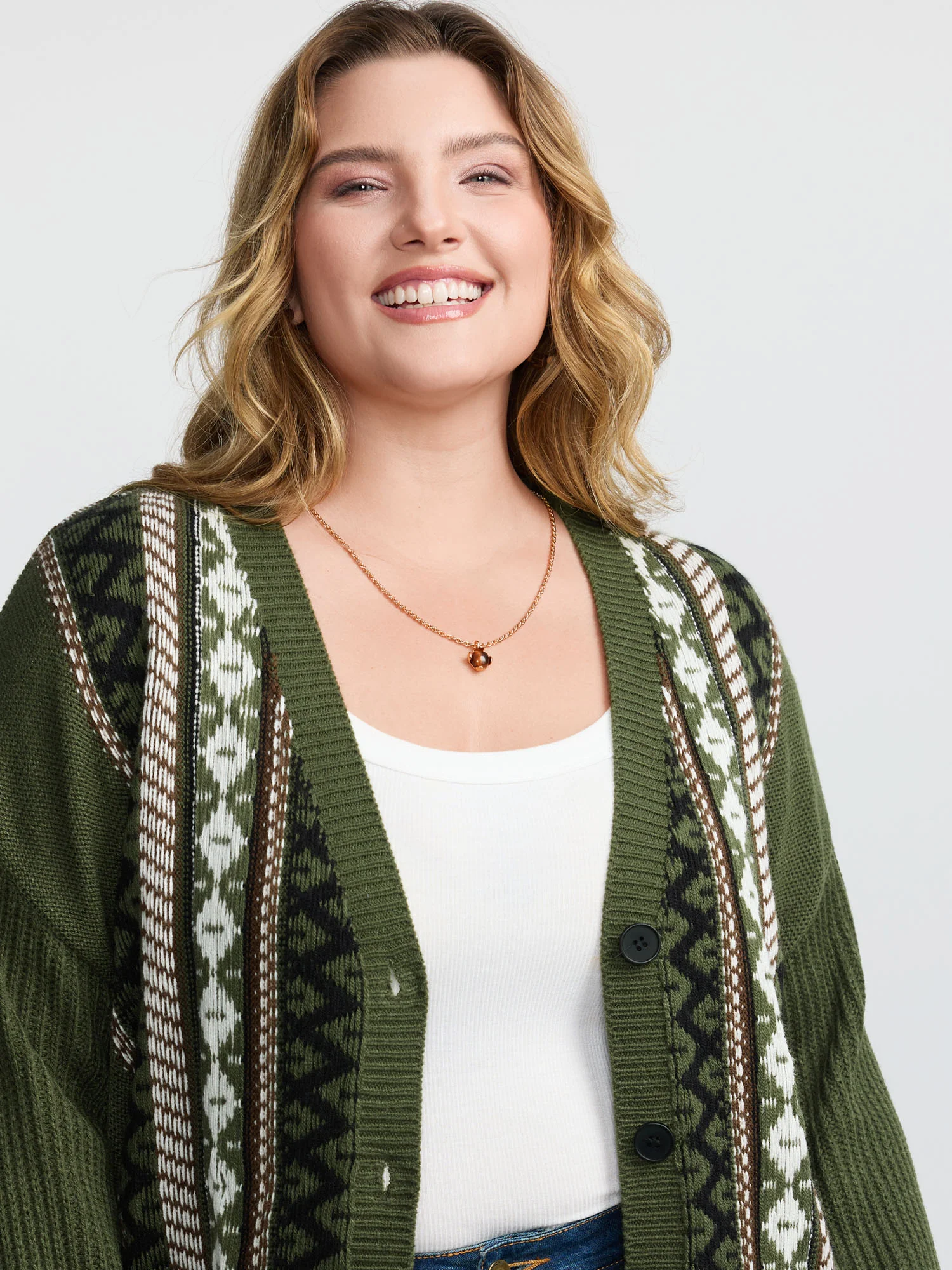 Textured Button-Front Straight Sleeve Knit Cardigan - Image 2