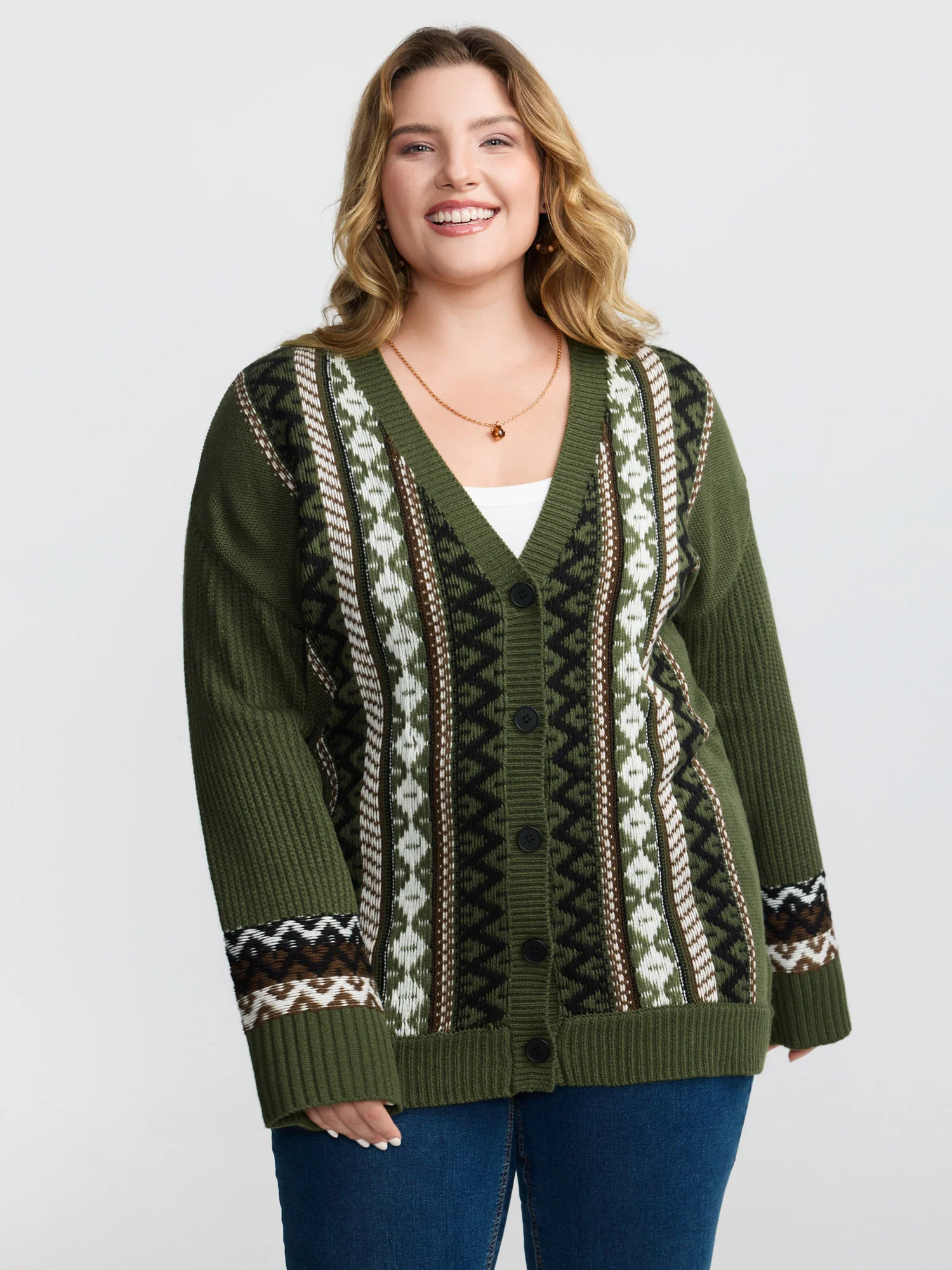 Textured Button-Front Straight Sleeve Knit Cardigan - Image 4