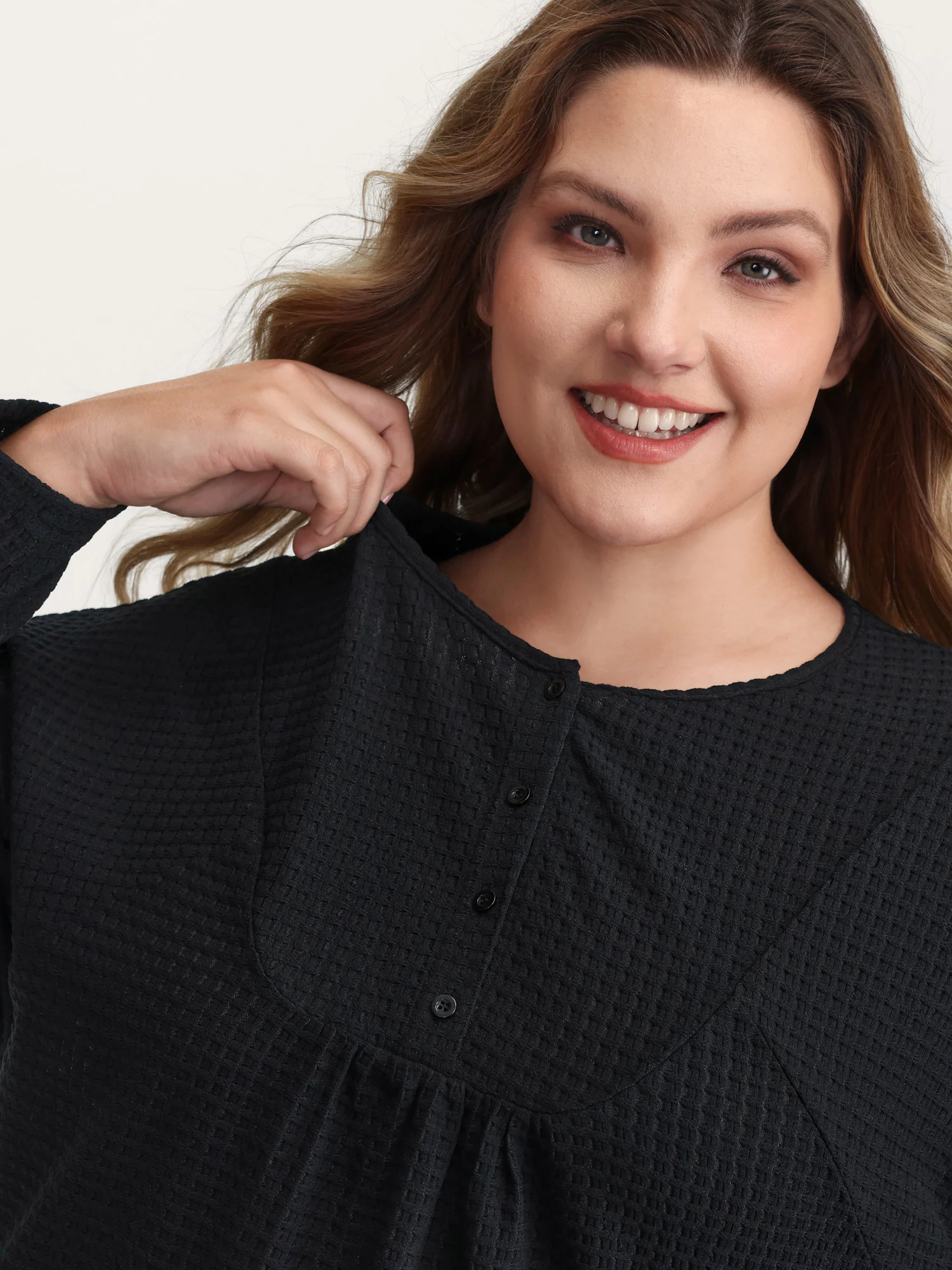 Textured Button Placket Knit Top - Image 2