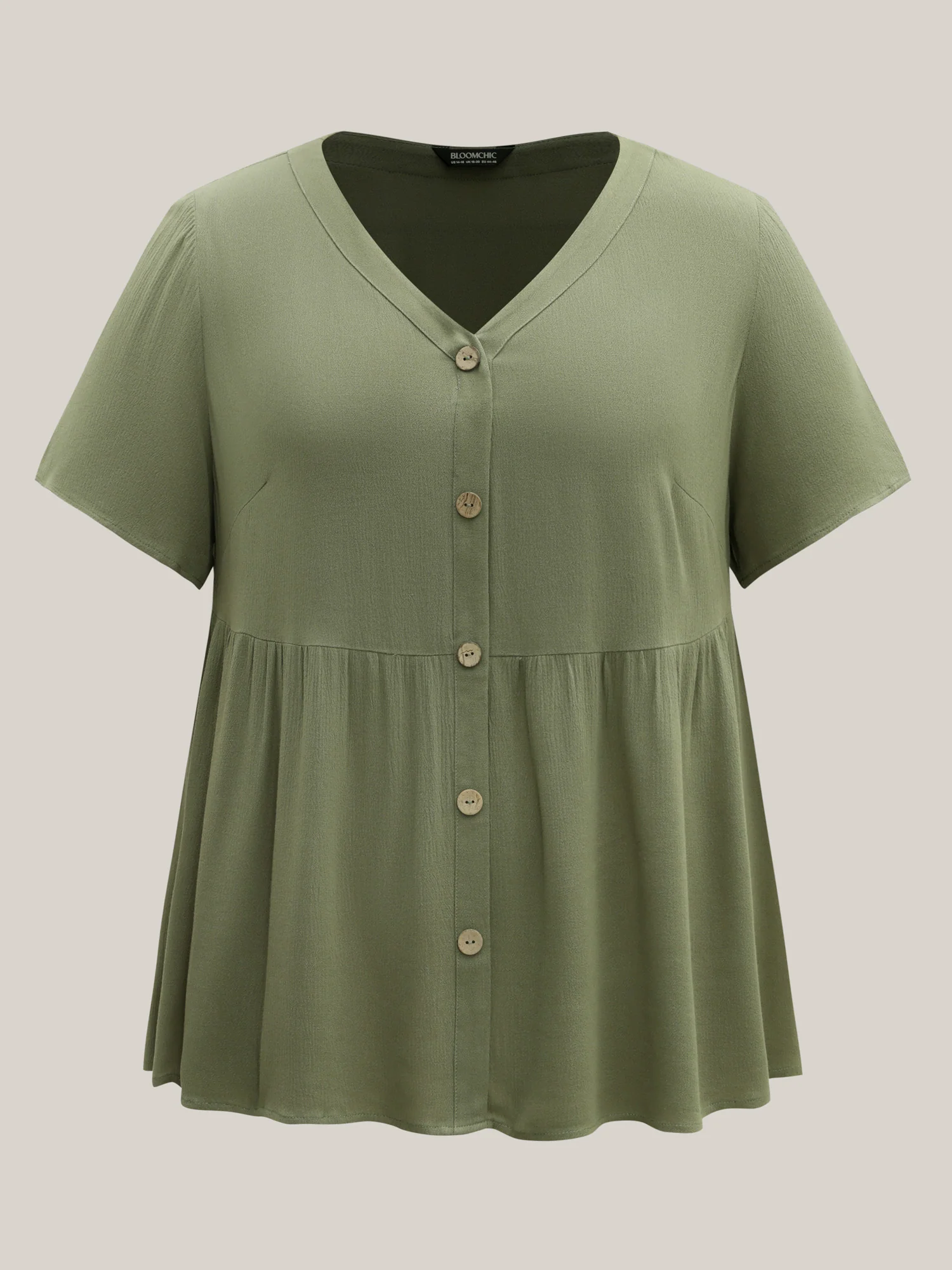 Textured Button Placket V-Neck Shirt - Image 6