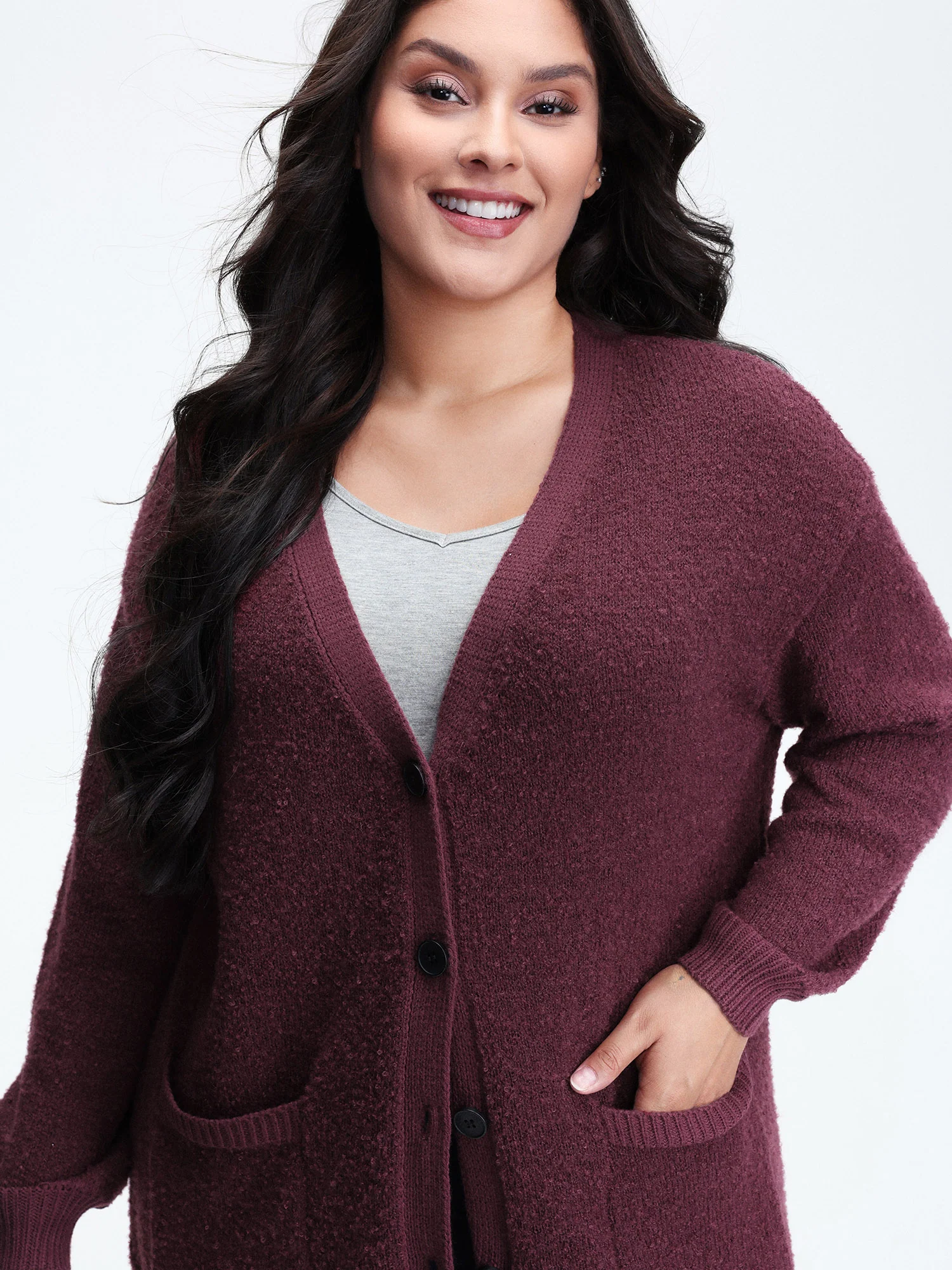Textured Button Pockets Knit Cardigan - Image 2