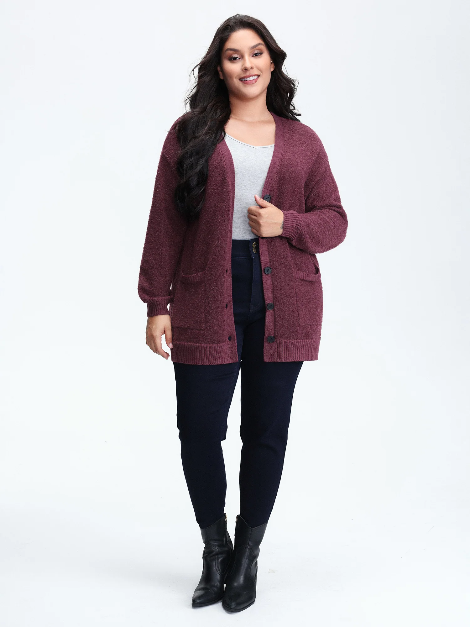 Textured Button Pockets Knit Cardigan - Image 3