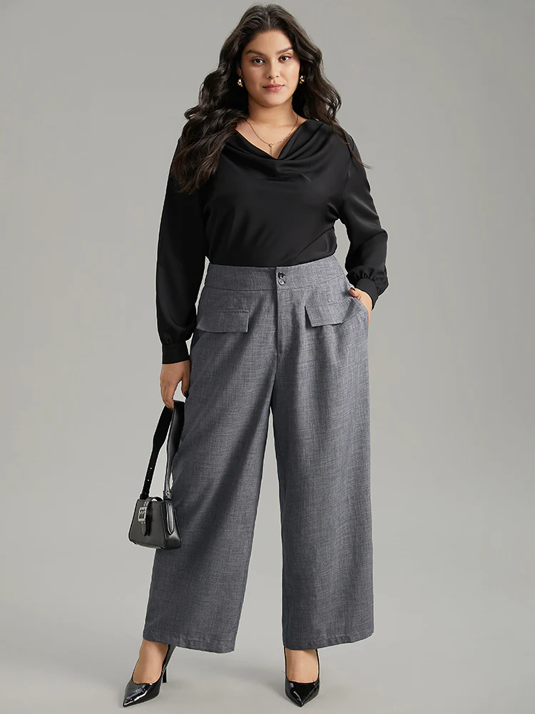 Textured Button Up Flap Detail Wide Leg Pants - Image 4