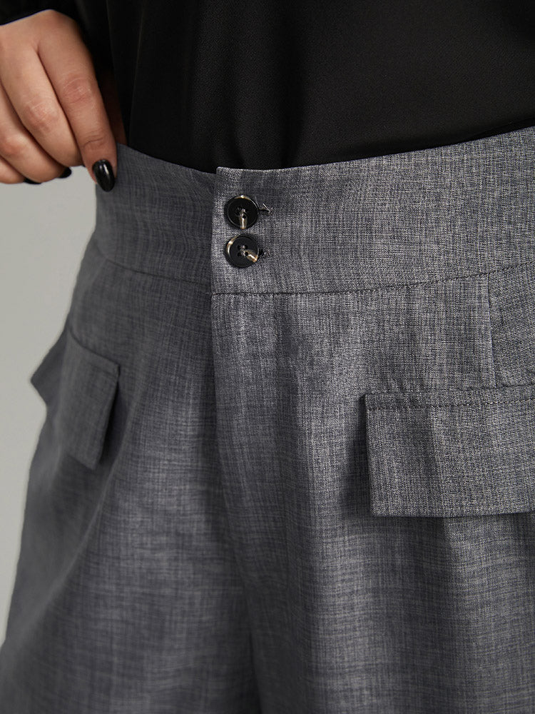 Textured Button Up Flap Detail Wide Leg Pants - Image 5