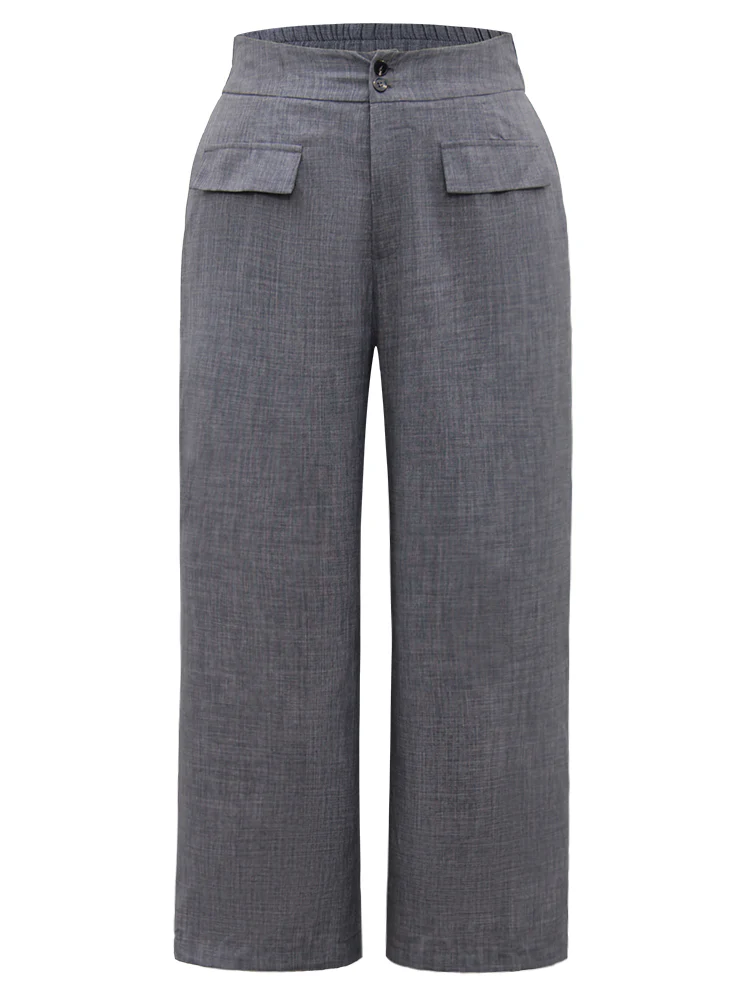 Textured Button Up Flap Detail Wide Leg Pants - Image 7