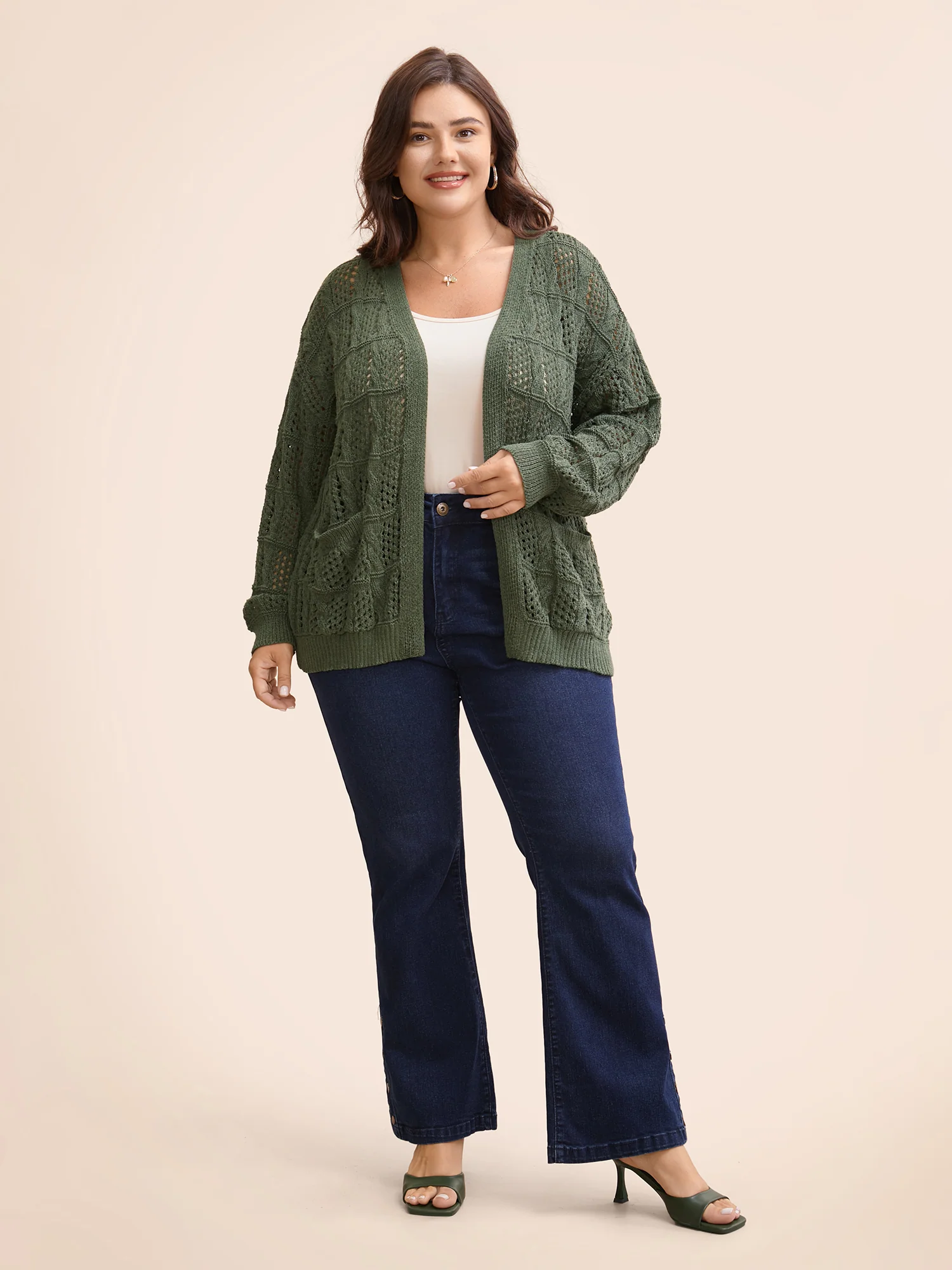Textured Cable Knit Pocket Cardigan - Image 2