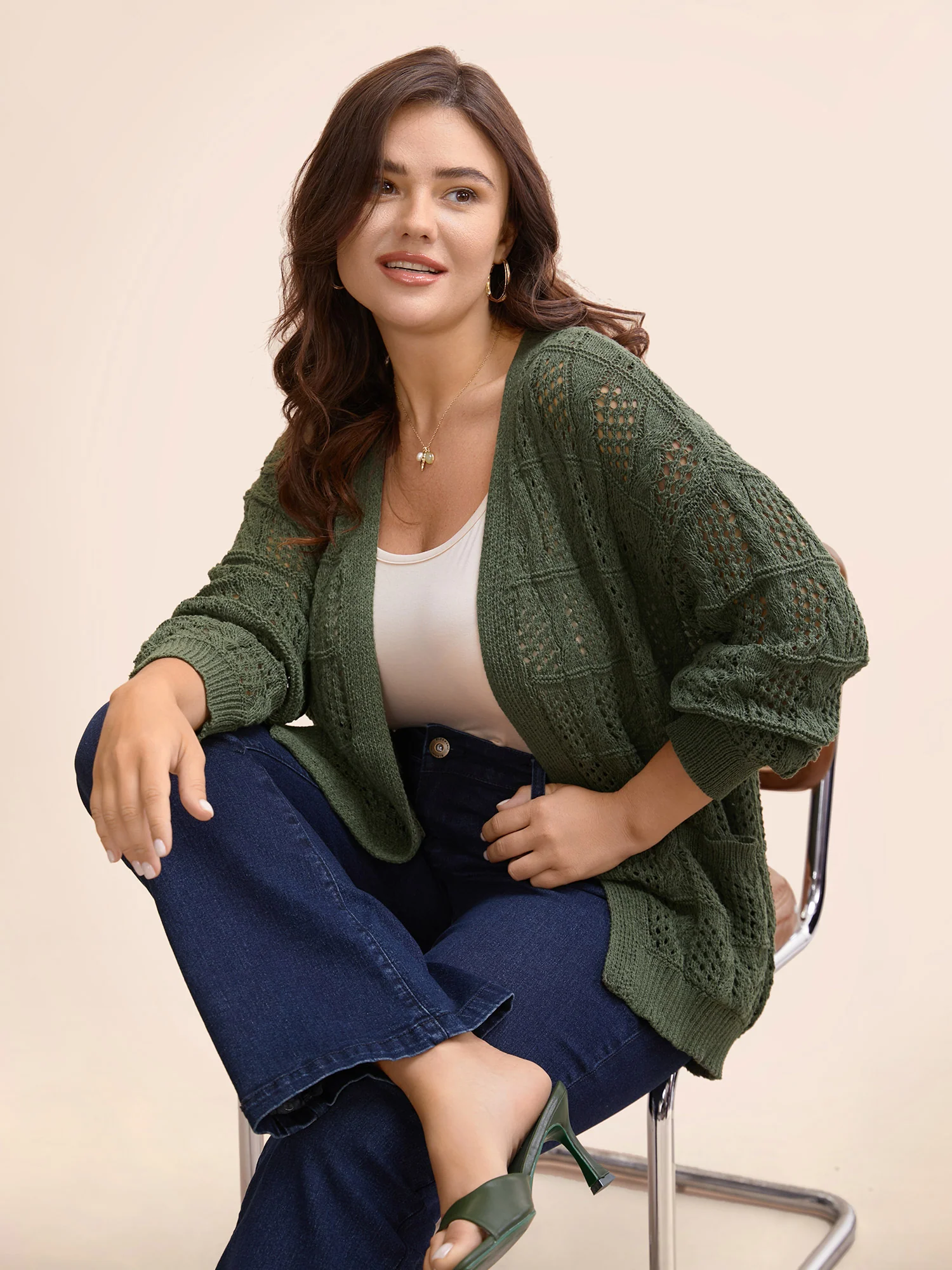 Textured Cable Knit Pocket Cardigan - Image 3