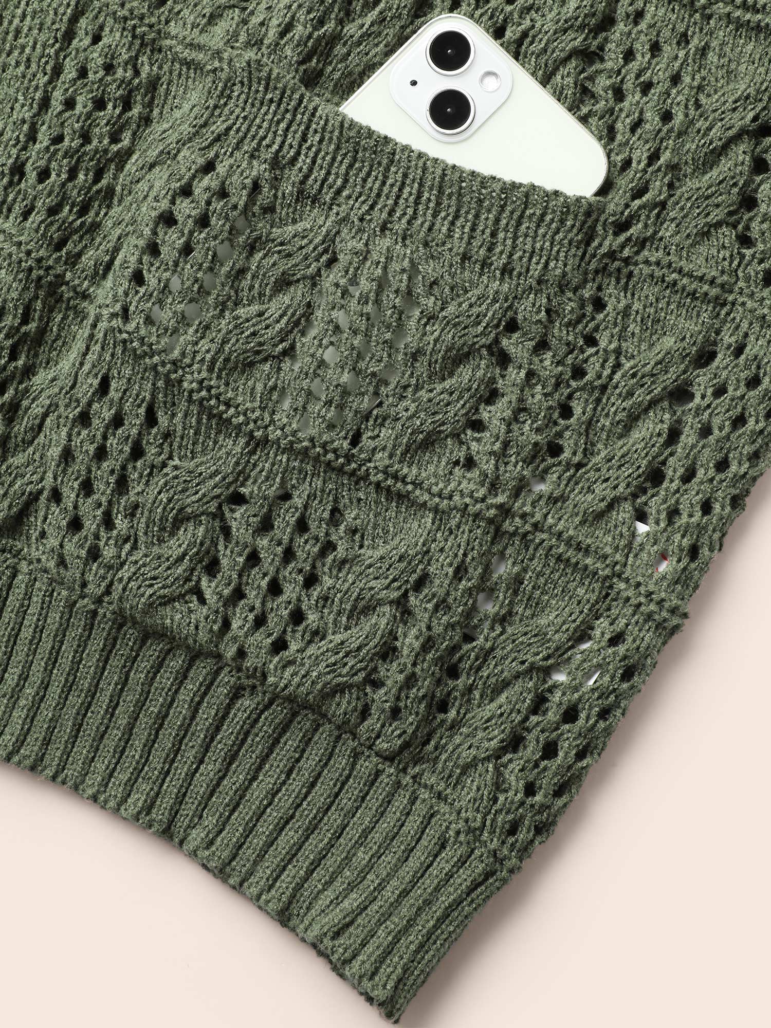 Textured Cable Knit Pocket Cardigan - Image 6