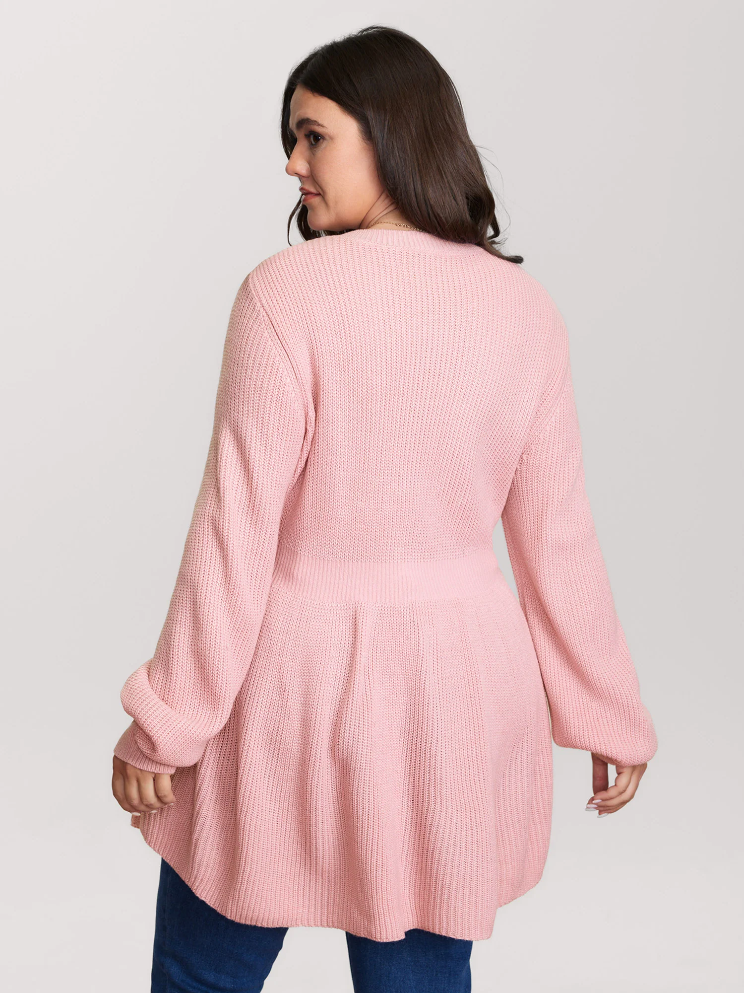 Textured Cable-Knit Waist Cinched Pullover - Image 4