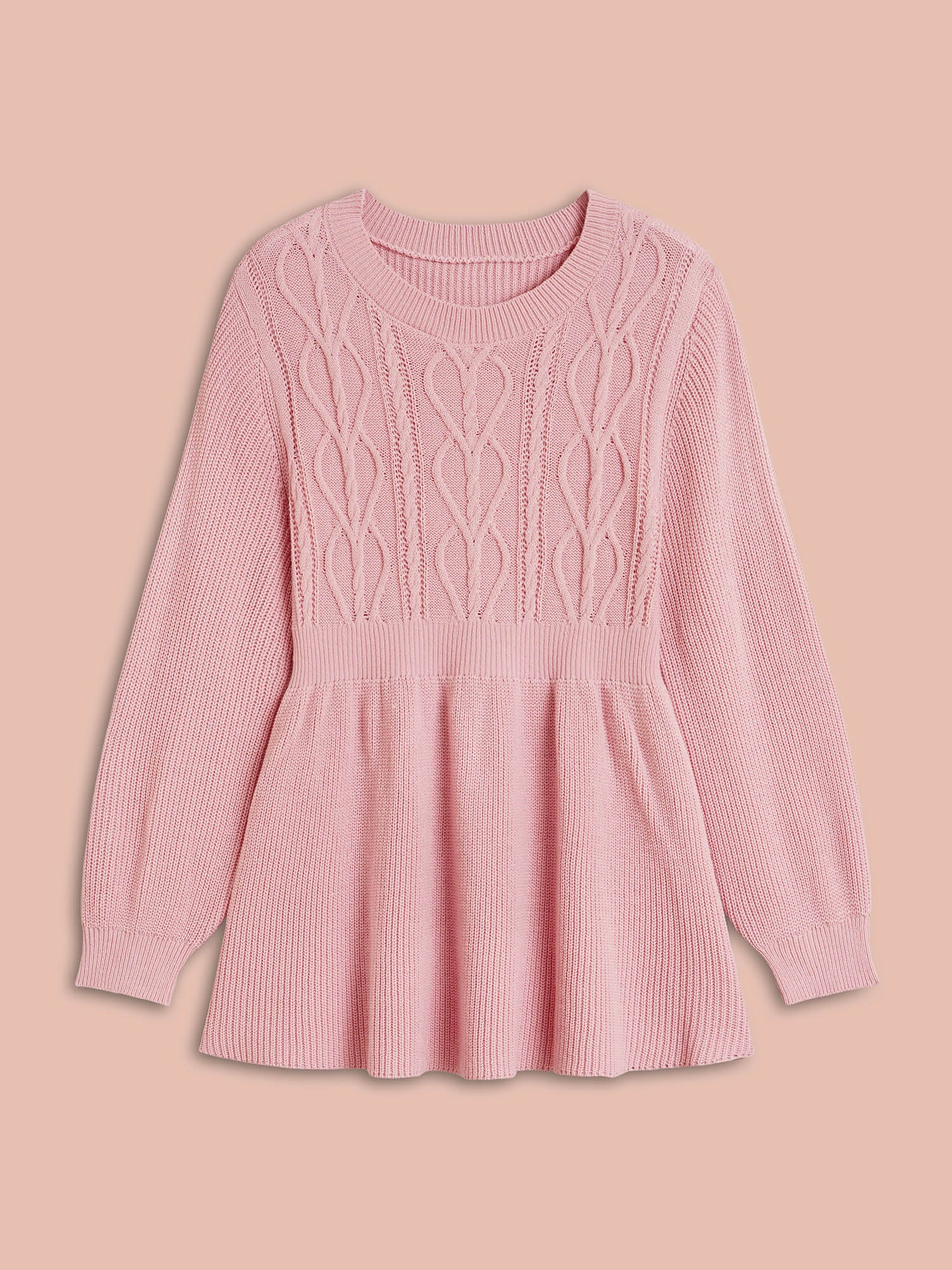 Textured Cable-Knit Waist Cinched Pullover - Image 7