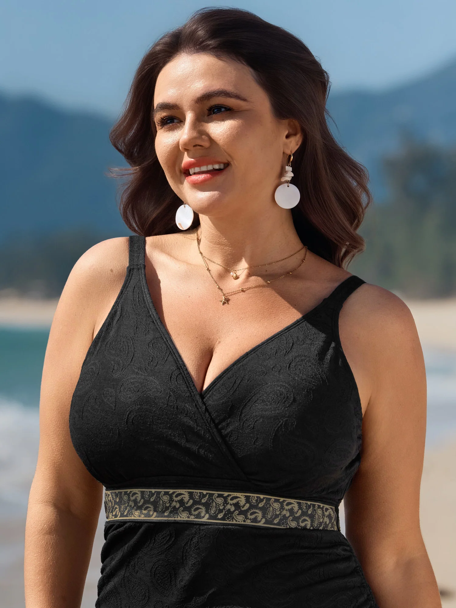 Textured Channel Drawstring One-Piece Swimsuit - Image 2