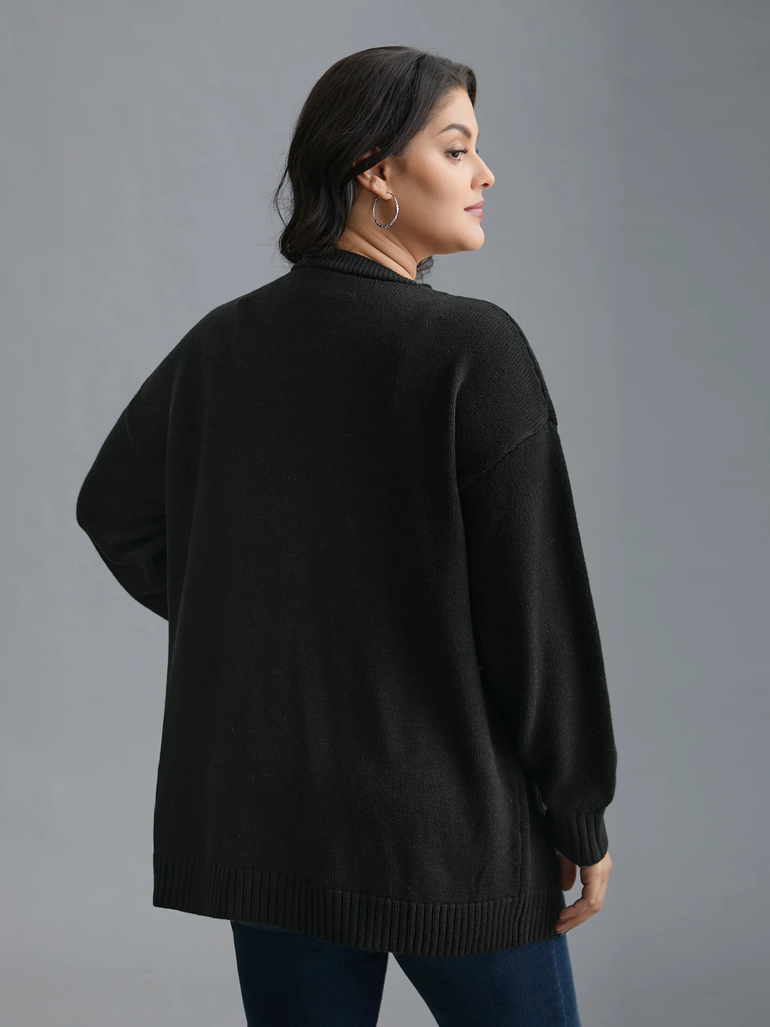 Textured Cherry Embroidery Pocket Pullover - Image 2