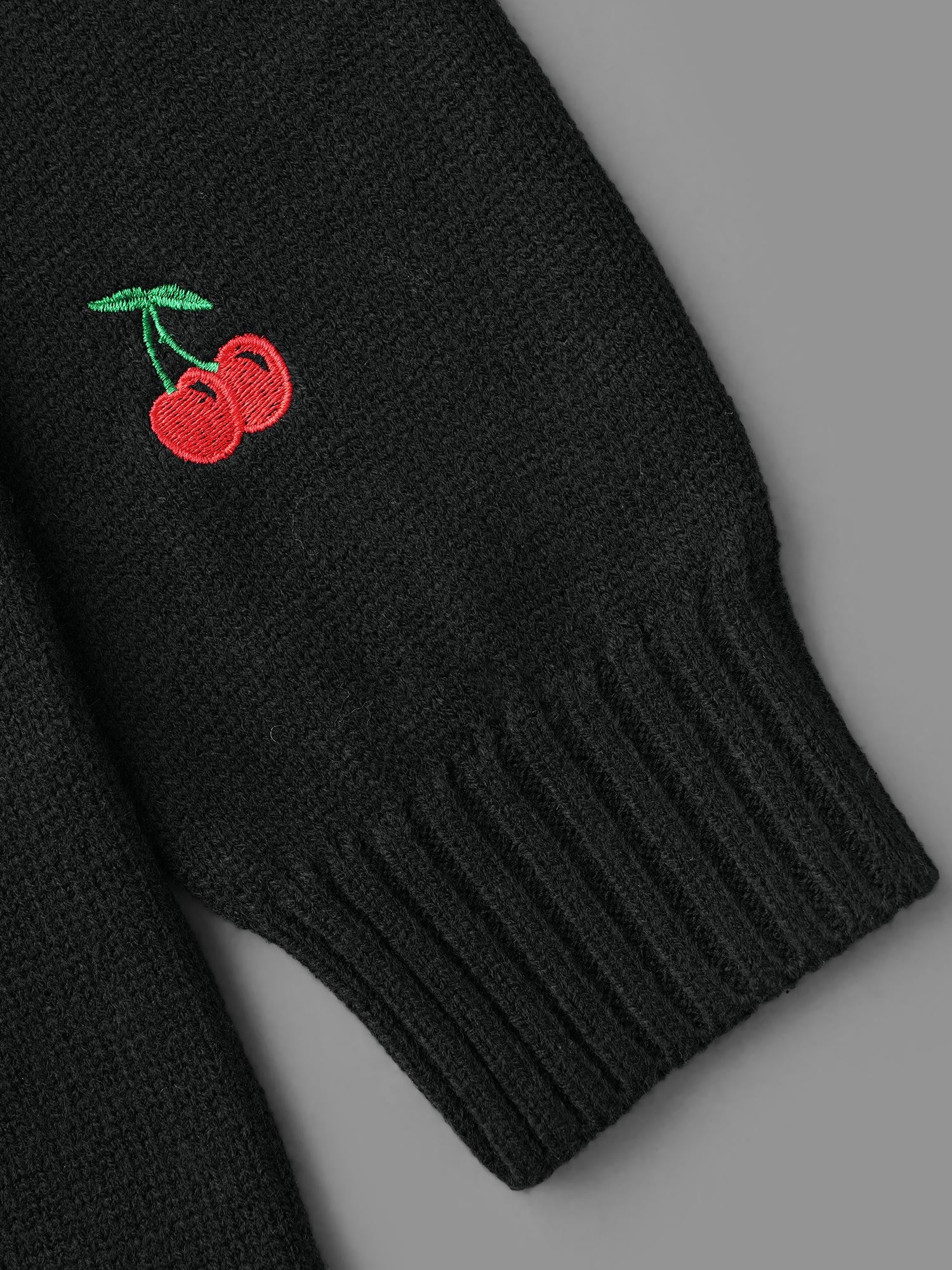 Textured Cherry Embroidery Pocket Pullover - Image 6