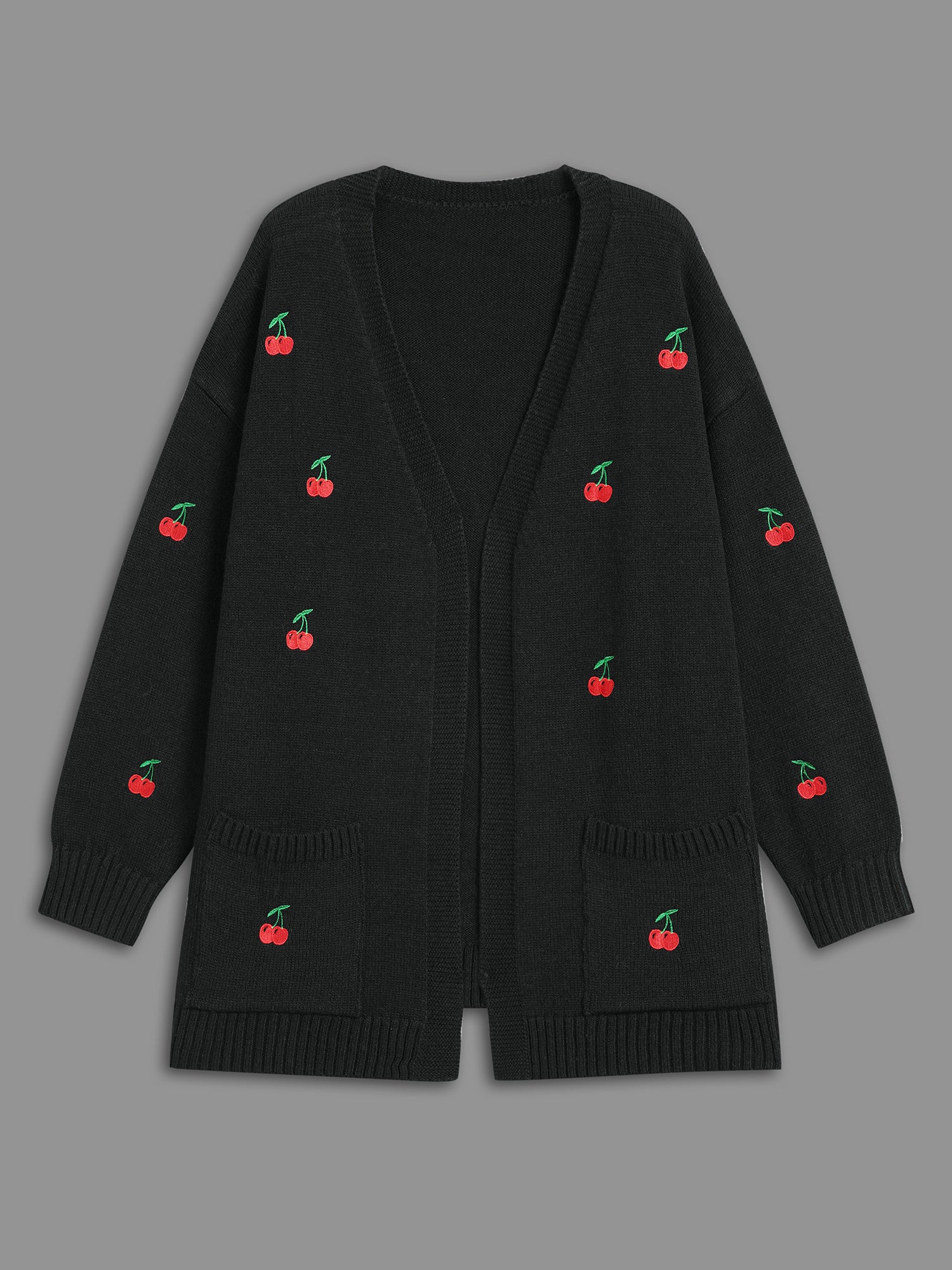 Textured Cherry Embroidery Pocket Pullover - Image 8