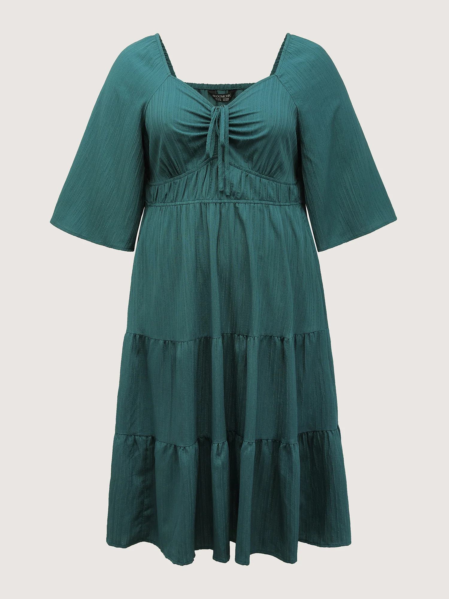 Textured Chest Drawstring Three Quarter Sleeve Midi Dress - Image 7