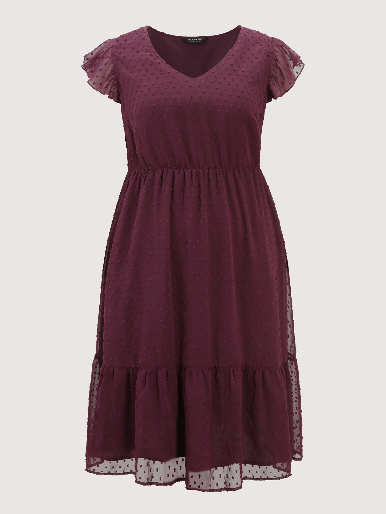 Textured Chiffon Flutter Sleeve Midi Dress - Image 7
