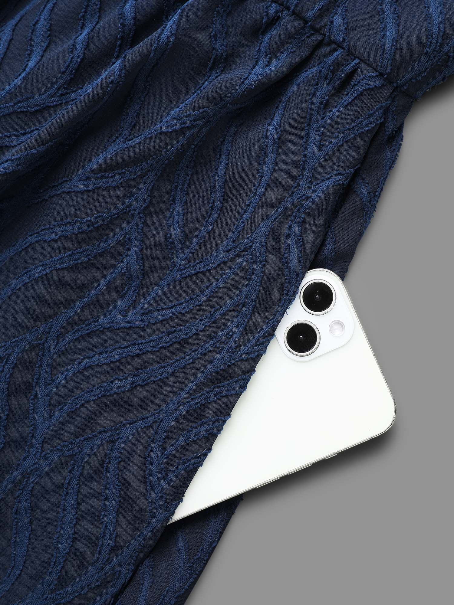 Textured Chiffon Lantern Sleeve Midi Dress - Image 6
