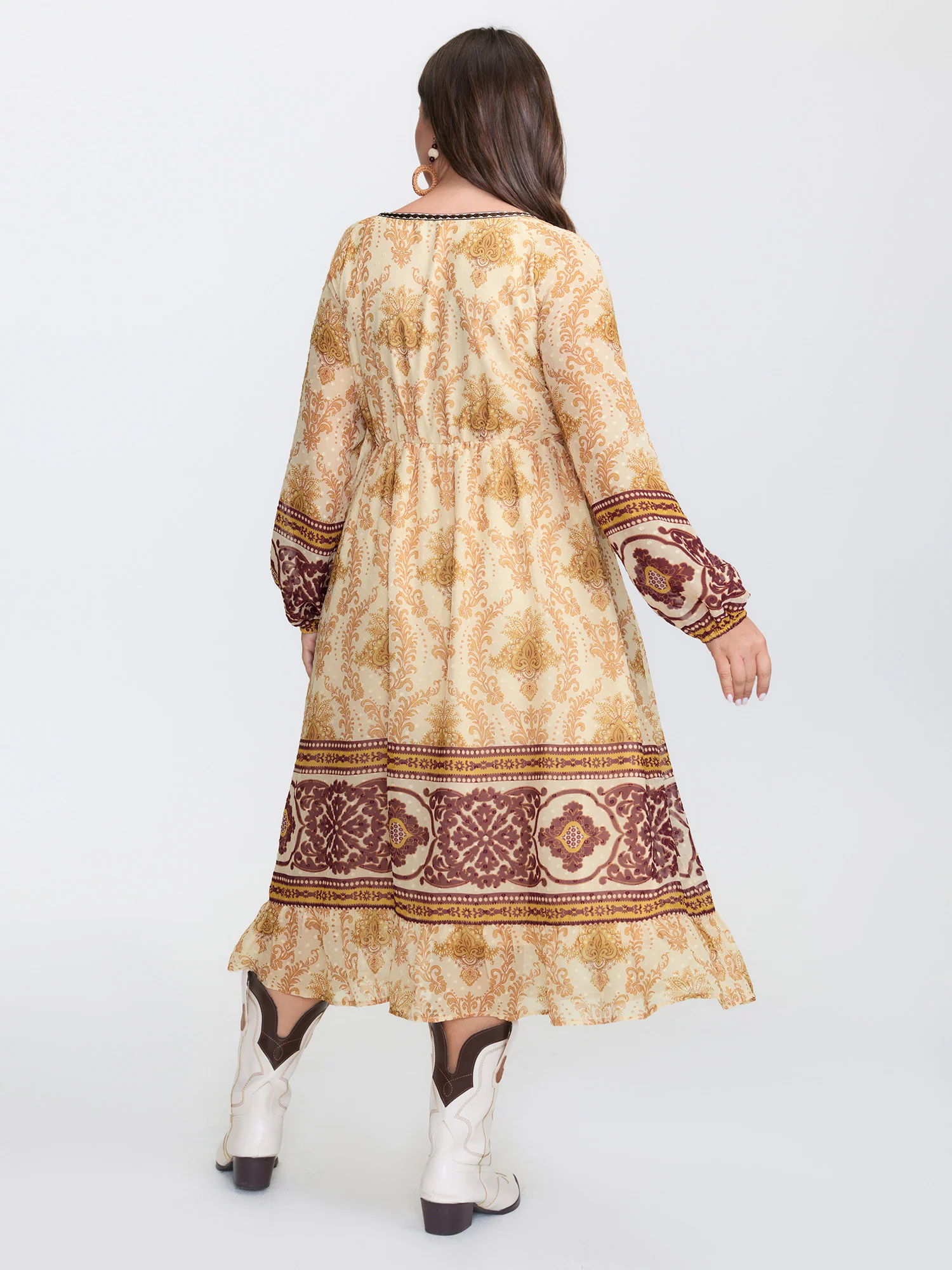 Textured Chiffon Printed Contrast Midi Dress - Image 5