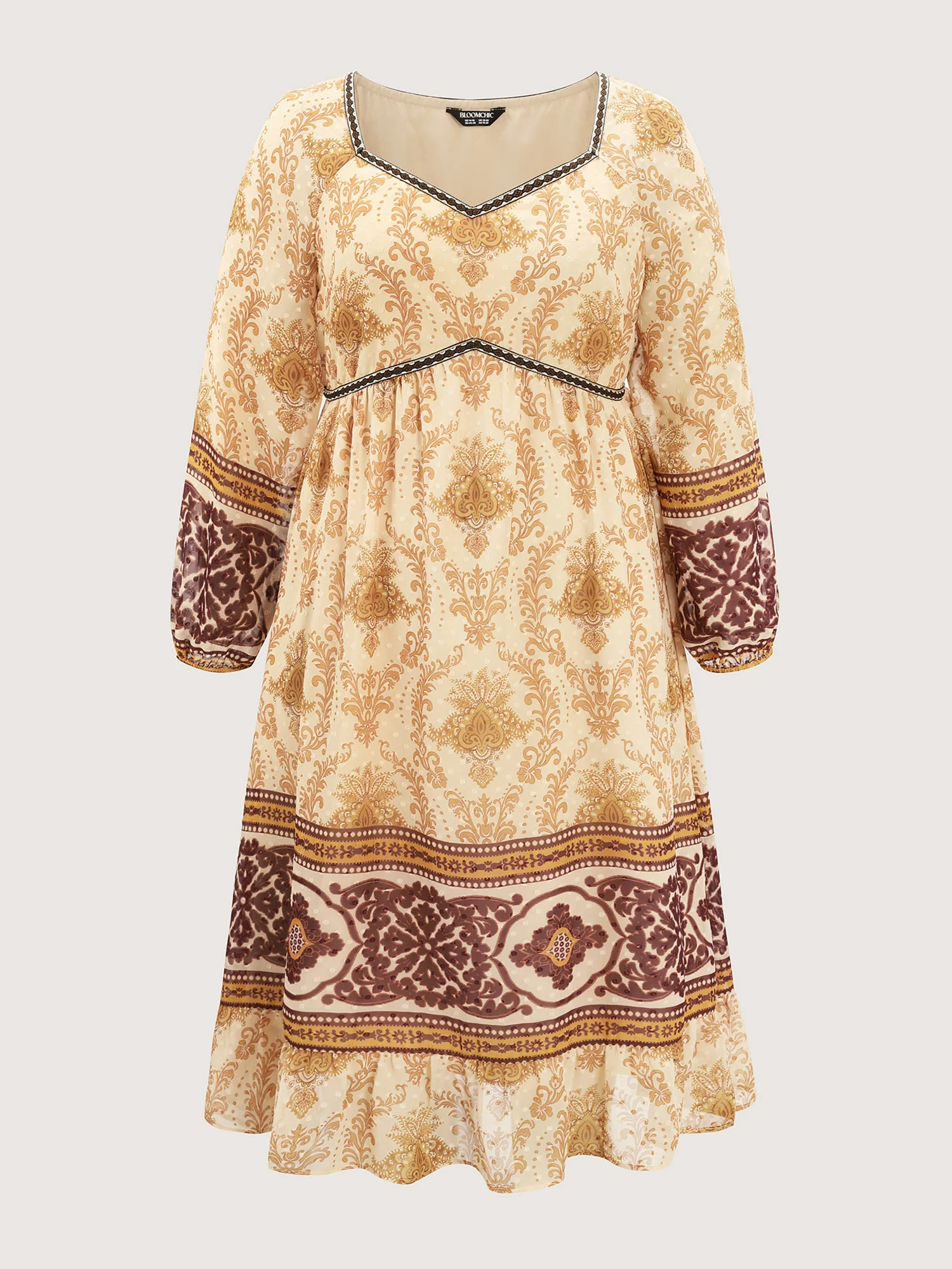 Textured Chiffon Printed Contrast Midi Dress - Image 8