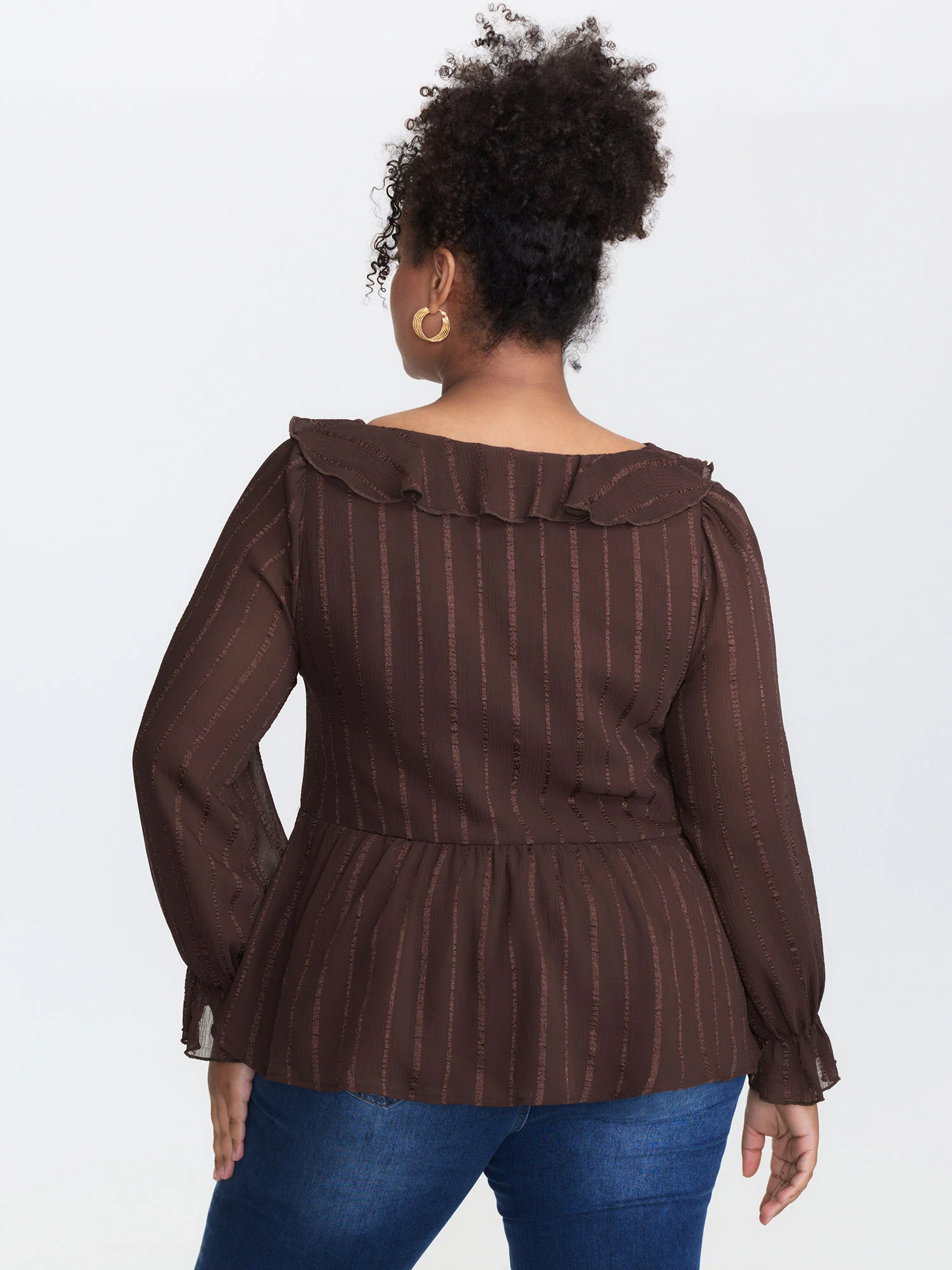 Textured Chiffon Ruffled Neckline Blouse - Image 4
