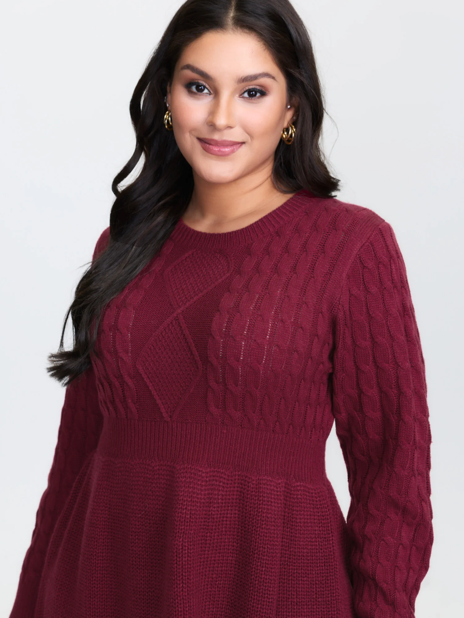 Textured Cinched-Waist A-Line Sweater Dress - Image 2