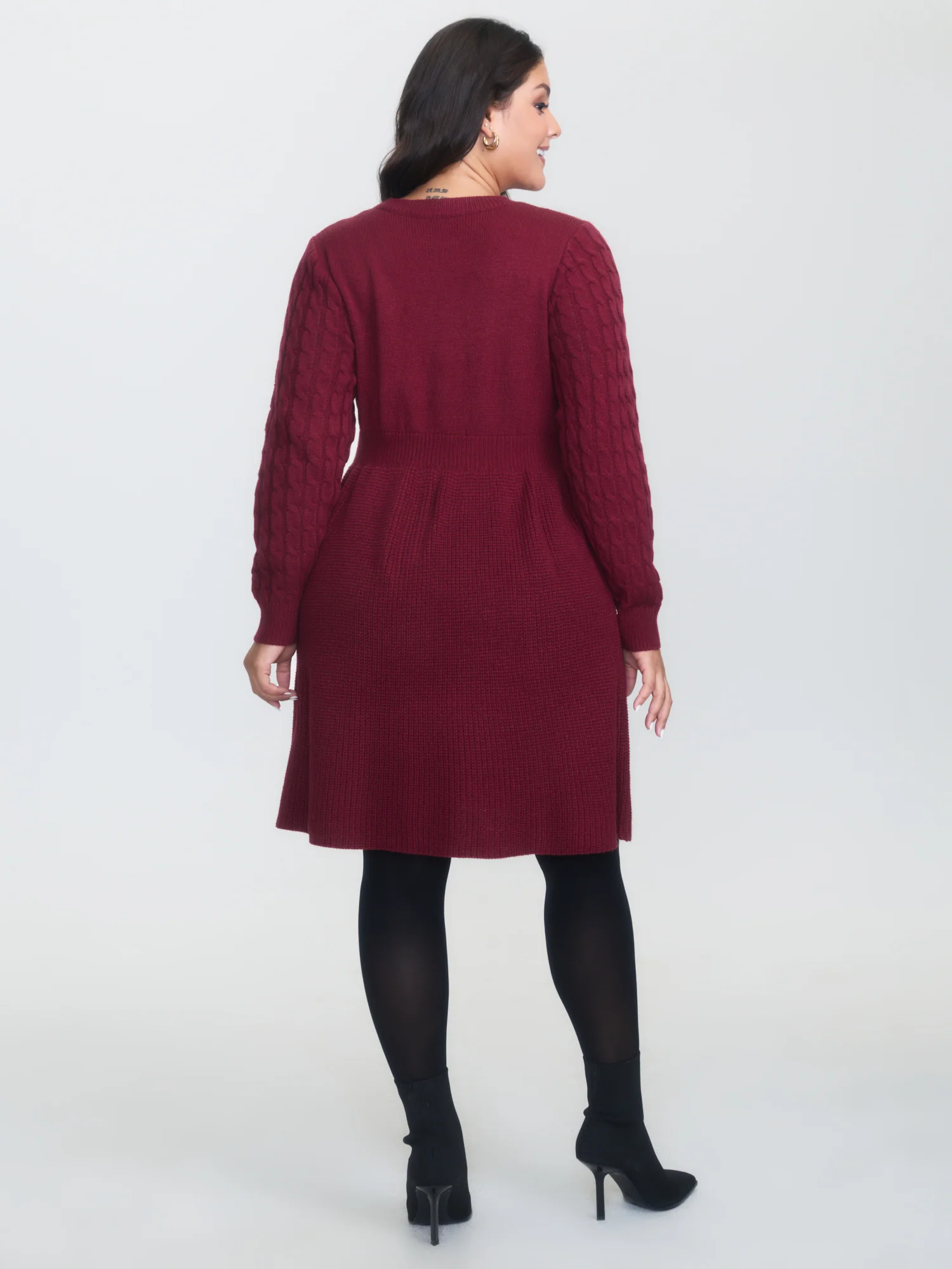 Textured Cinched-Waist A-Line Sweater Dress - Image 4