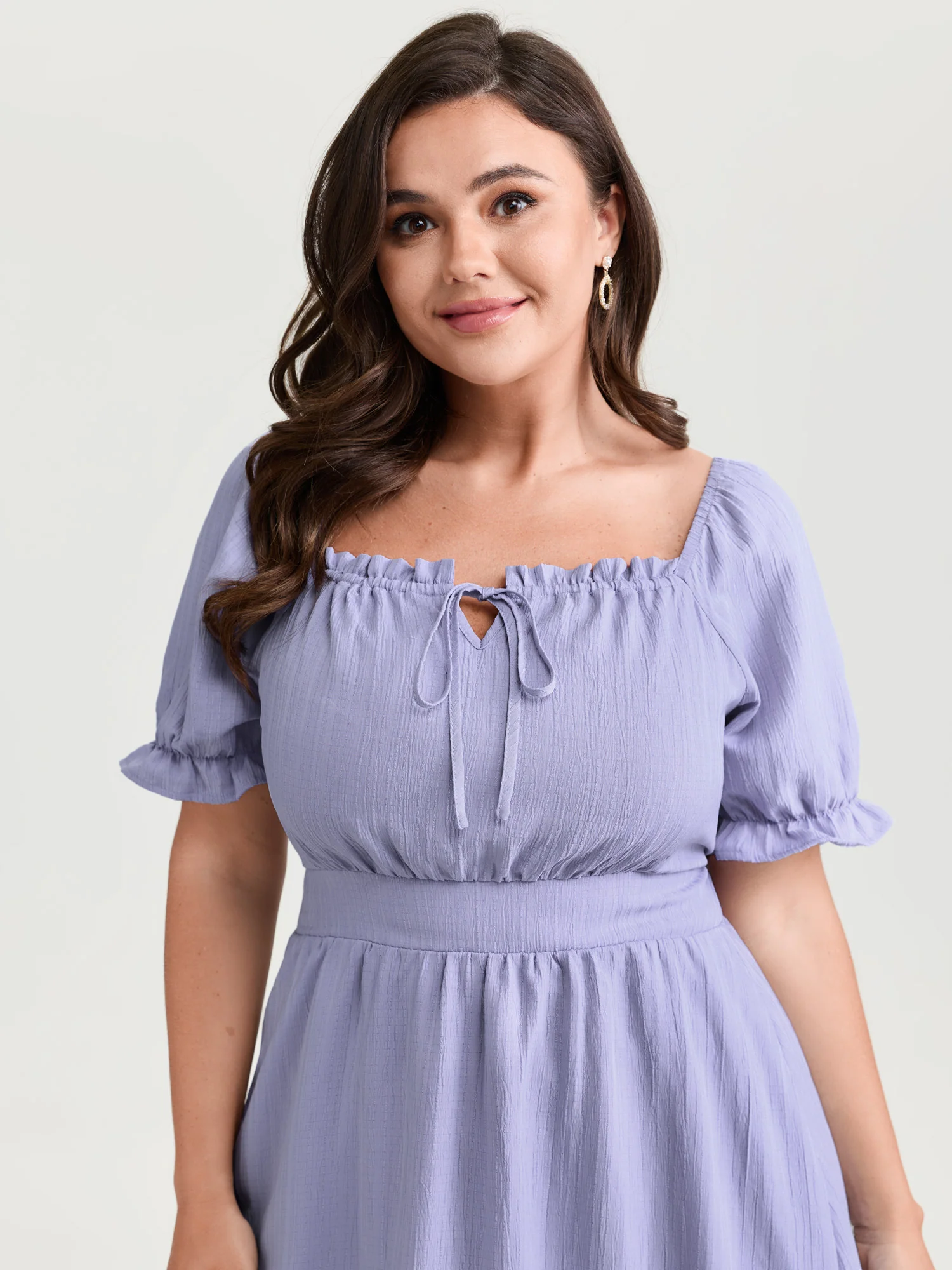 Textured Cinched-Waist Drawstring Flowy Maxi Dress - Image 2