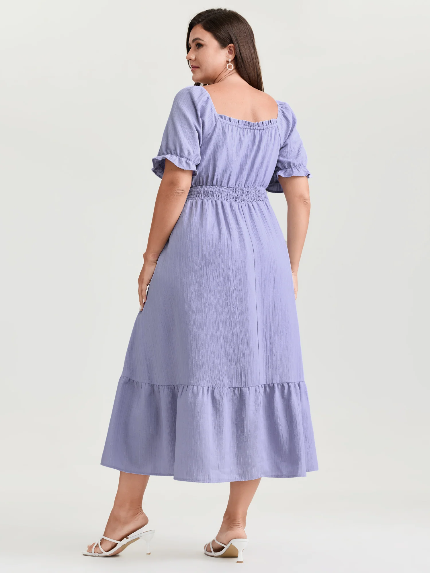 Textured Cinched-Waist Drawstring Flowy Maxi Dress - Image 4