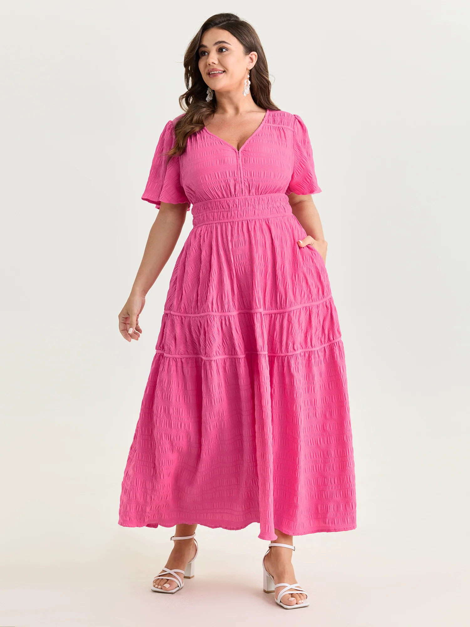 Textured Cinched-Waist Maxi Dress - Image 3