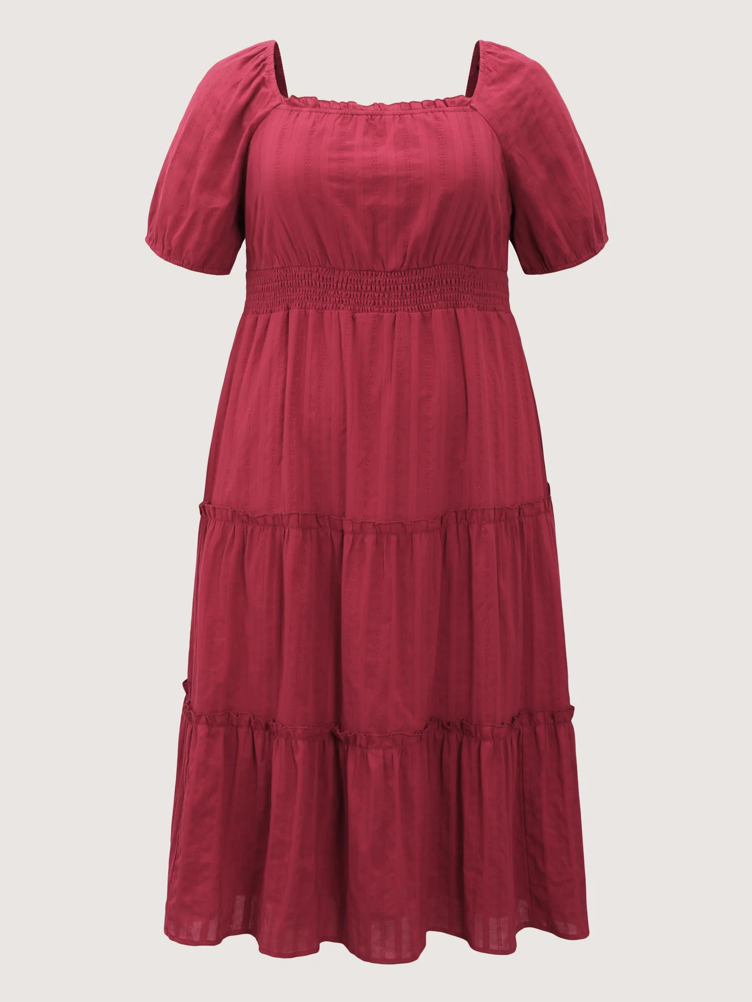 Cotton Textured Cinched-Waist Tiered Midi Dress - Image 7