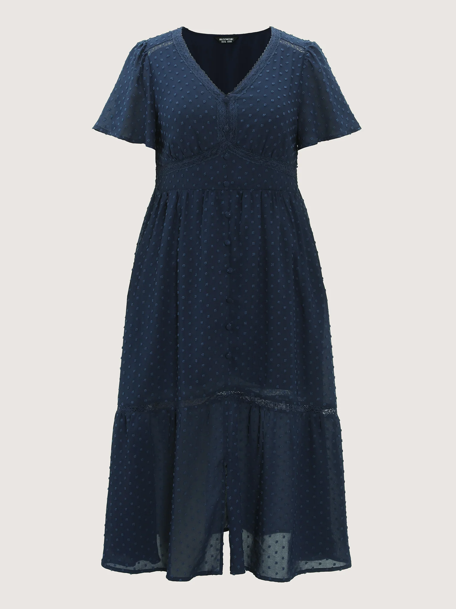 Textured Cinched-Waist V-Neck Midi Dress - Image 7