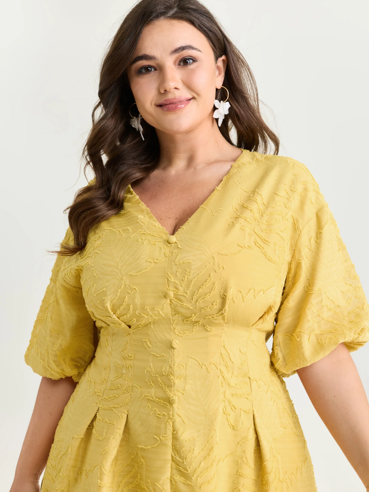 Textured Cinched-Waist V-Neck Mini Dress - Image 2