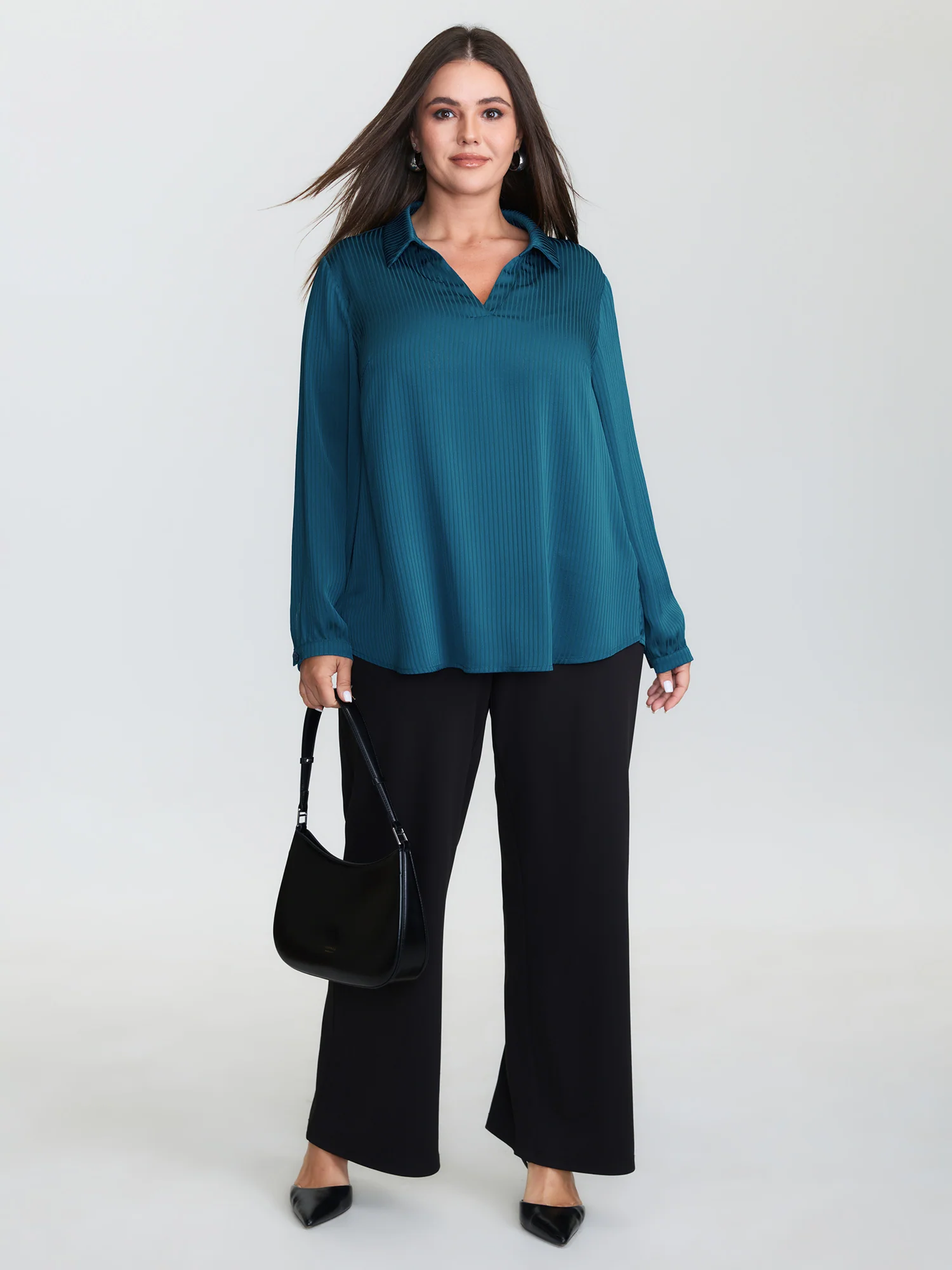 Textured Collar Pleated Blouse - Image 3