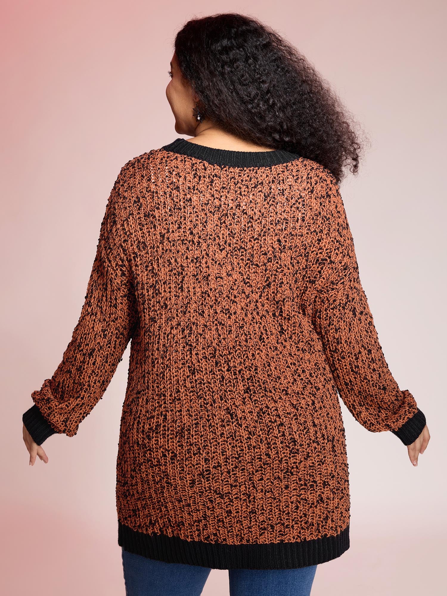 Textured Color Contrast Edges Pockets Cardigan - Image 5